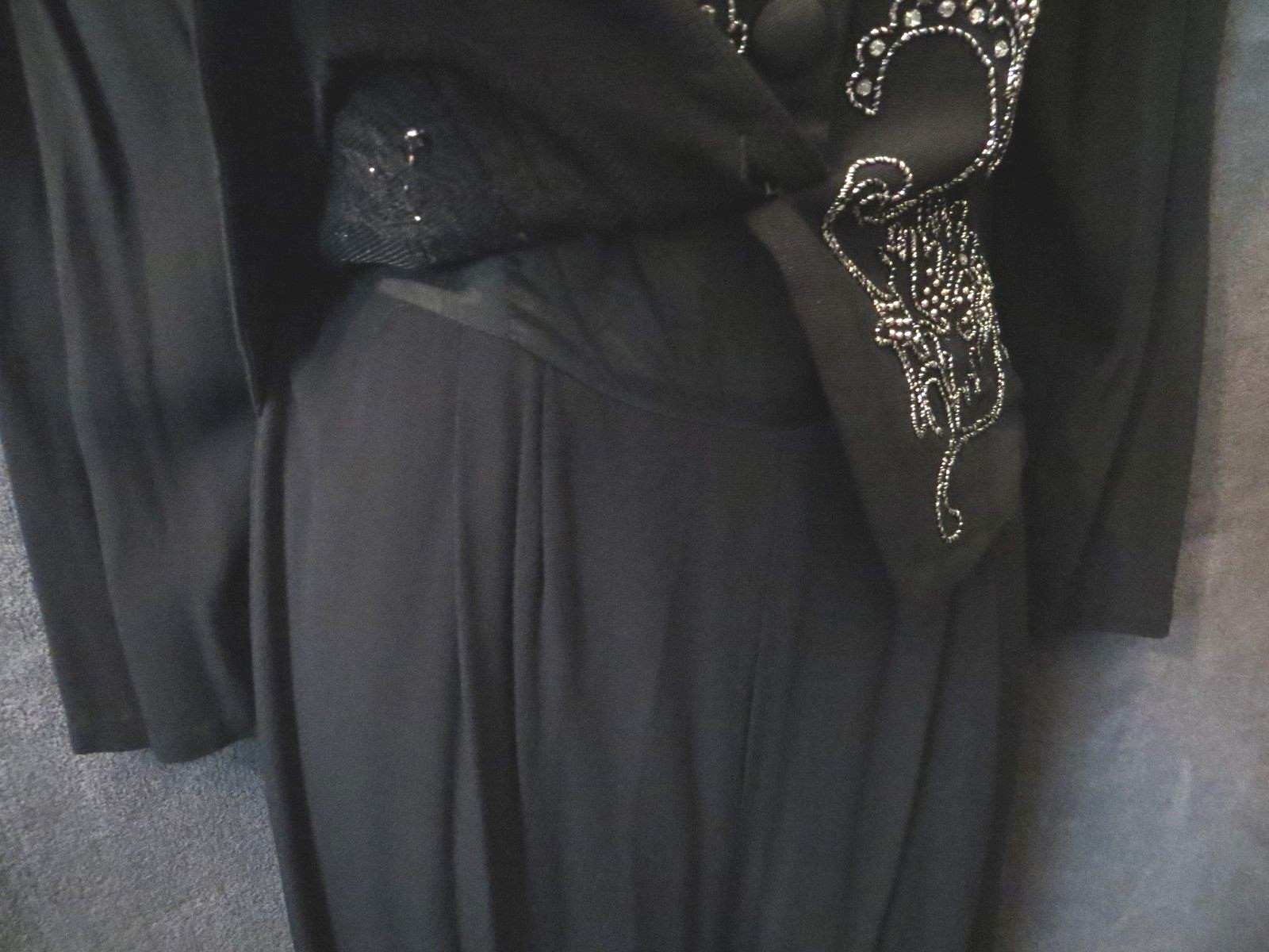 80’s 90’s Vintage Karin Stevens Black Rayon Silver Rhinestone Vest Jumpsuit 8