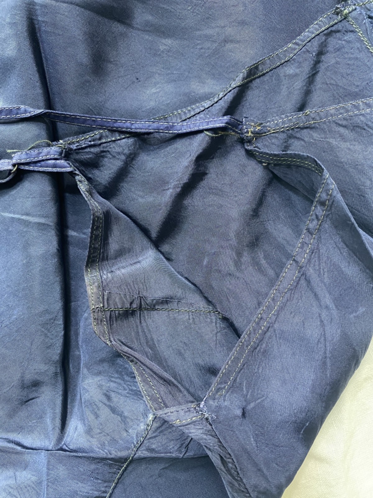 Vintage 1940s, 1950s Women’s Dark Navy Blue Satin Slip Dress with Ruffle Detail