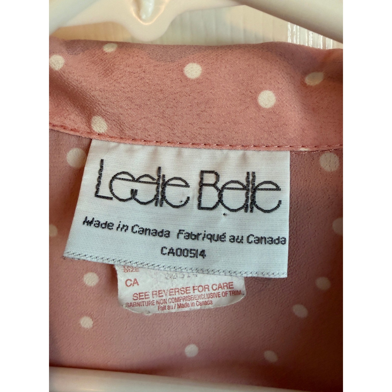 Leslie Belle Vintage Pink Polka Dot Button Front Midi Dress Made in Canada Sz 88