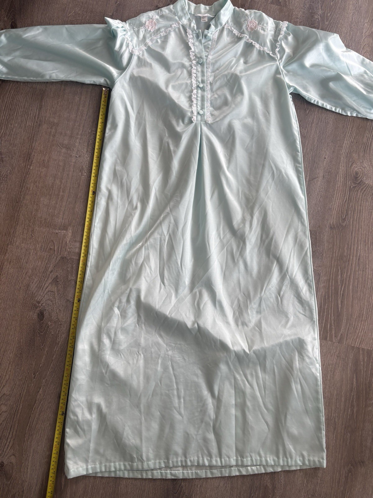 Jodie Arden Satin Nightgown Long Blue Embroidered Lace House Dress Sz M