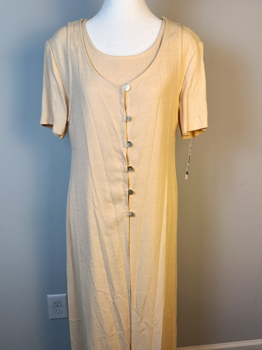 Vintage 2 Pc Size 10 Maxi Dress & Maxi Button Front Vest Lemon Yellow USA 1990’s
