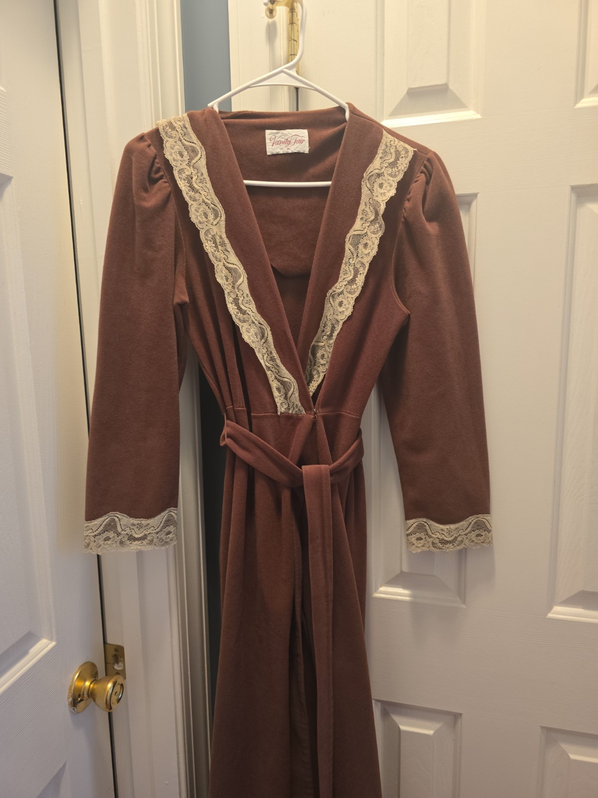 Vanity Fair Petite Vintage Chocolate Brown Dacron Polyester Velour Long Robe