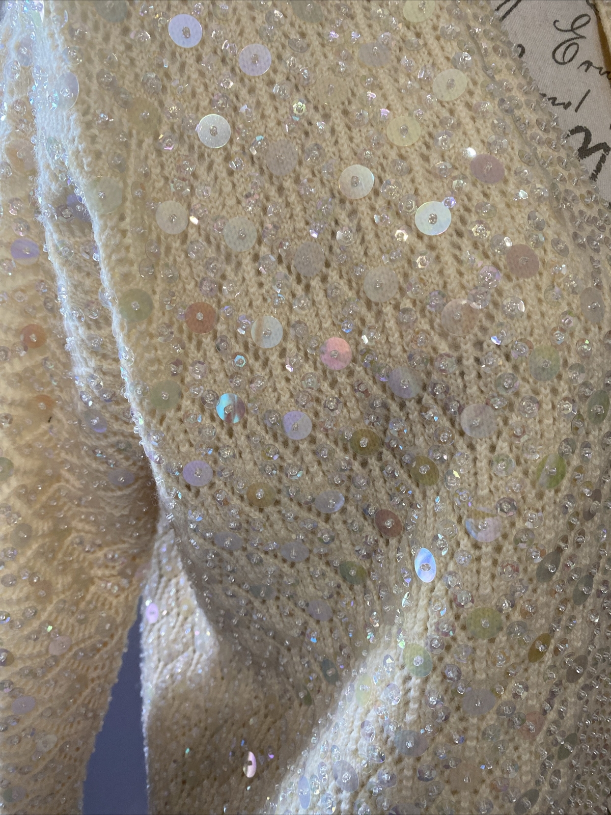 Vintage Jeri-Jo New York Sequin Cardigan Sweater Jacket 100% Wool Size 38 Ivory