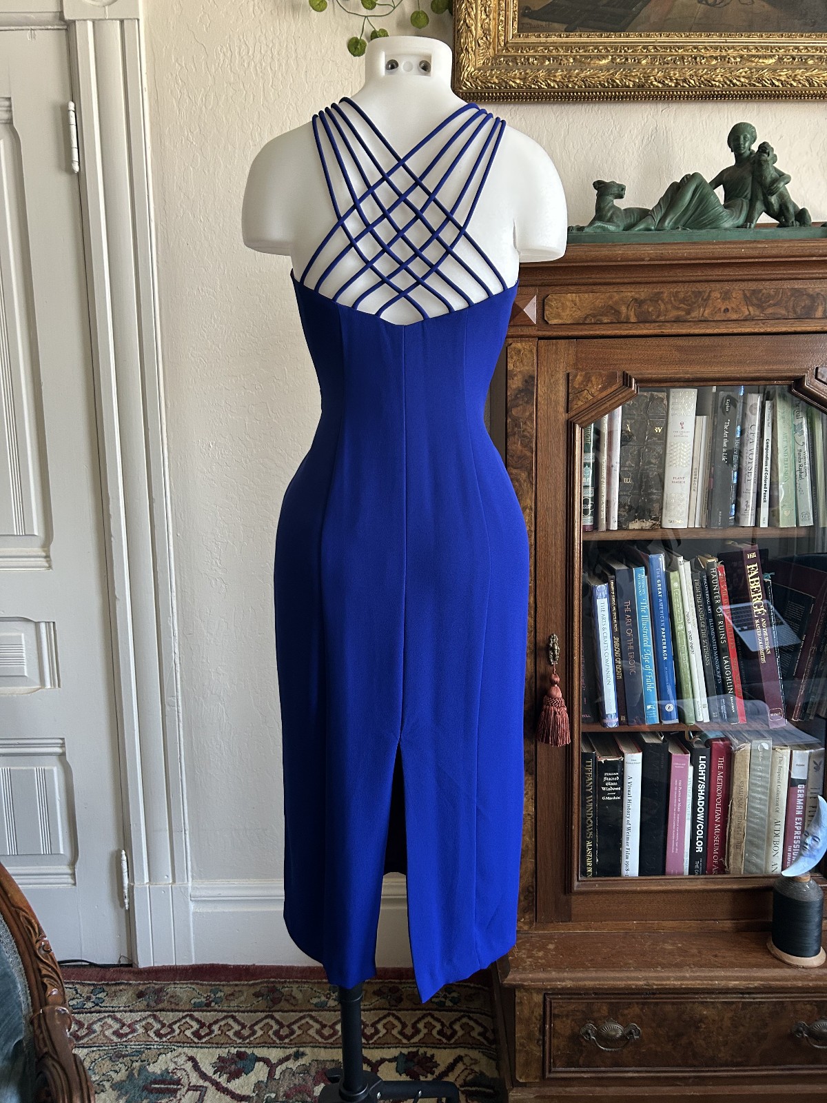 Vintage 1990s CDC Petite Blue Button Up Strappy Midi Wiggle Dress Sweetheart 6P
