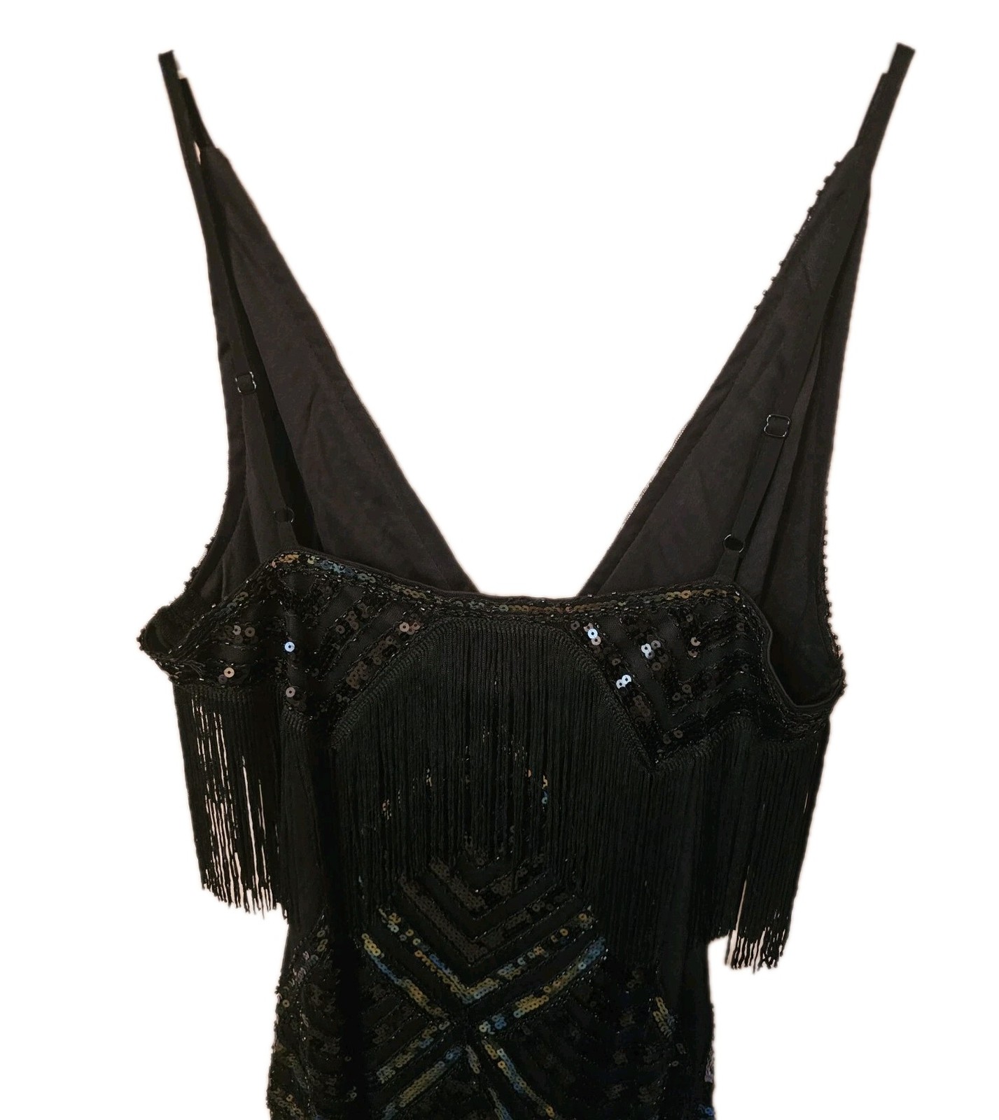Babeyond 1920’s Style Black Sequined Fringed Flapper Cocktail Dress Sz M