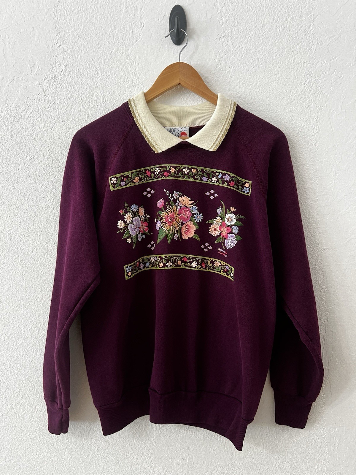 Morning Sun 90s Grannycore Collared Crewneck Floral Sweatshirt Cottagecore Retro