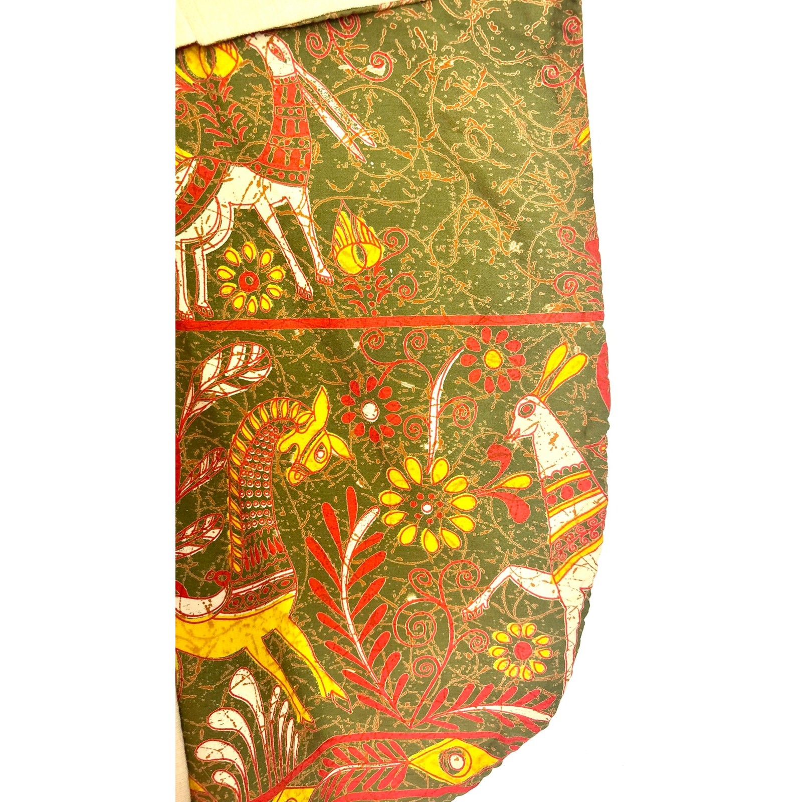 Vintage 1970s Barbara Matamoros Canvas Cape Dress African Barkcloth Print