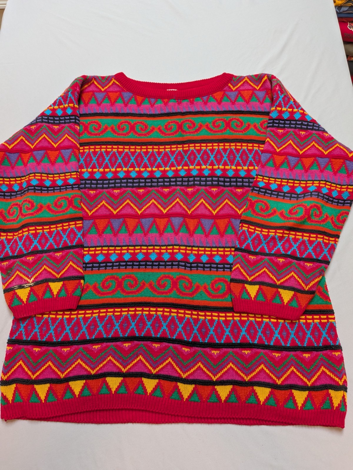Vtg Clifford Wills Women’s L Colorful Oversized Sweater Hip Hop 80s 90s
