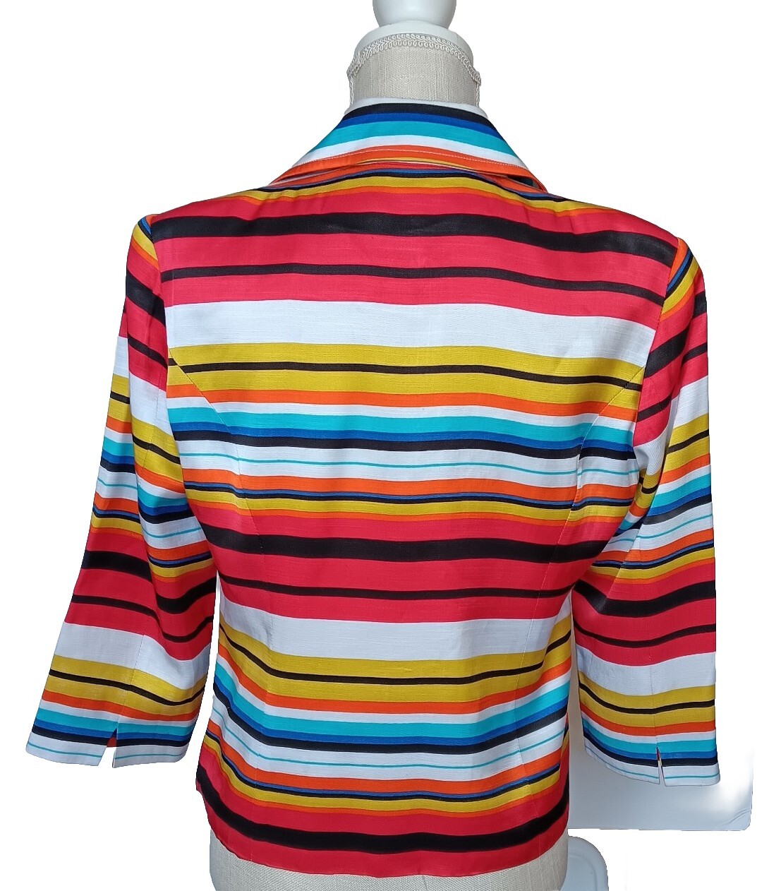 VTG Mishca Collared Rainbow Stripe Multi Color Full Zip Blazer Jacket Sz Large