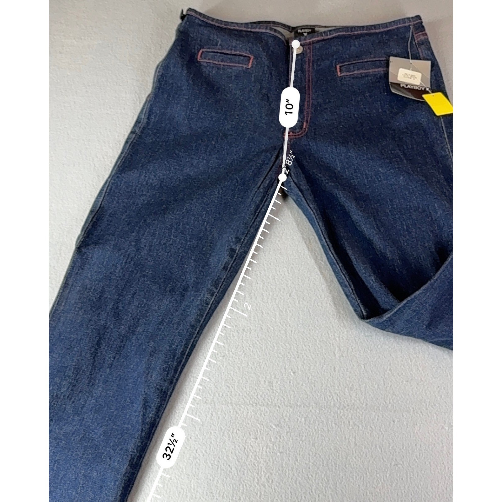 Vintage Y2K Playboy Dark Wash Jeans Size 9 Red Stitching Bunny Logo NWT