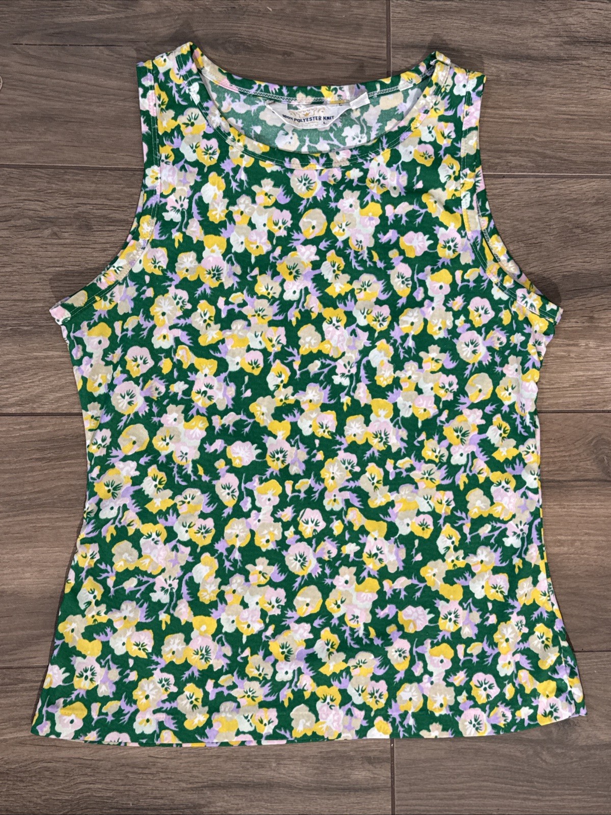 Vintage 1970s Polyester Tank Top Maximalism Flower Power Print Women’s XS/S