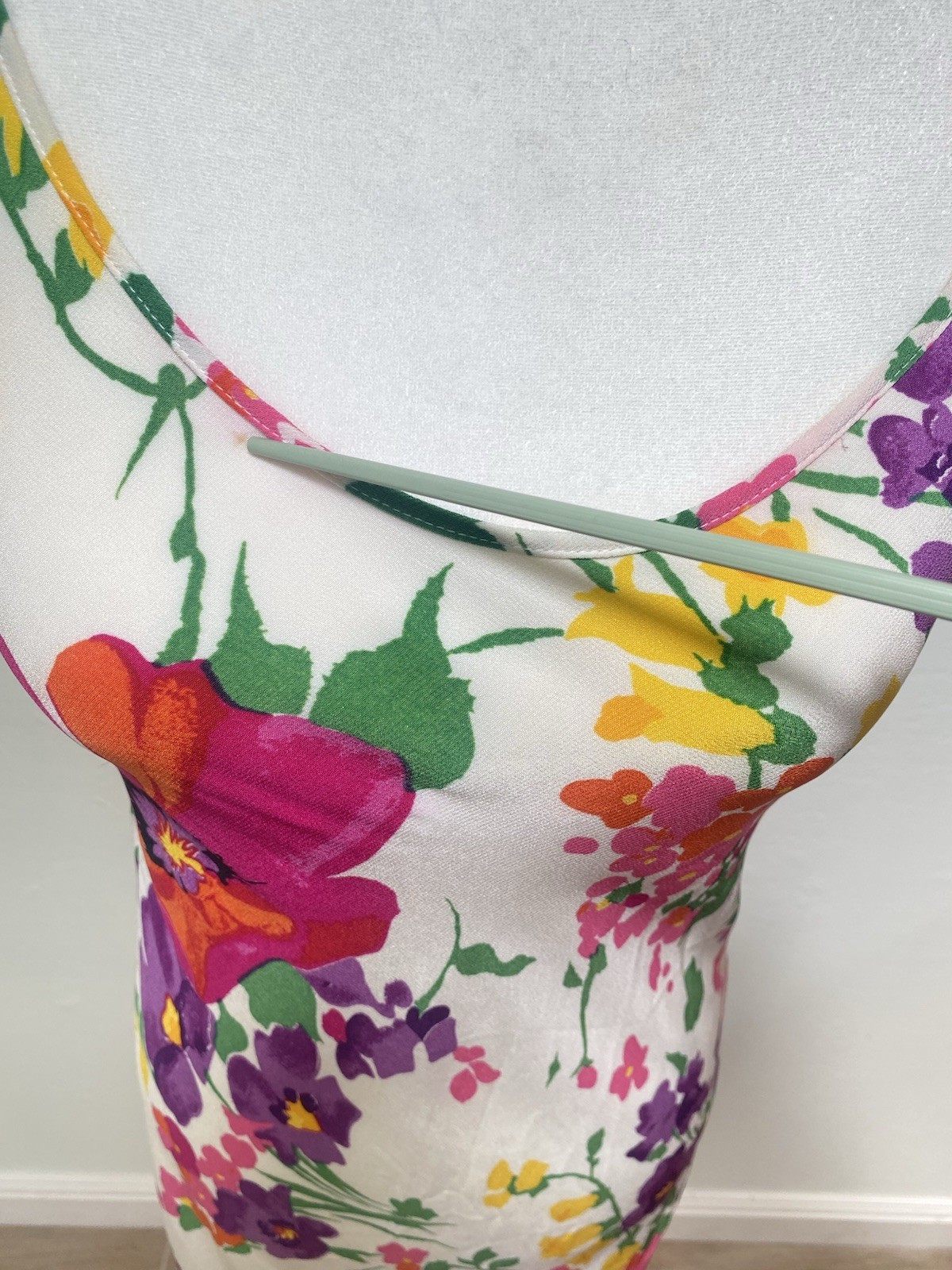 Vintage 1990s Betsey Johnson White Whimsical Floral Bias Cut Slip Dress S Small