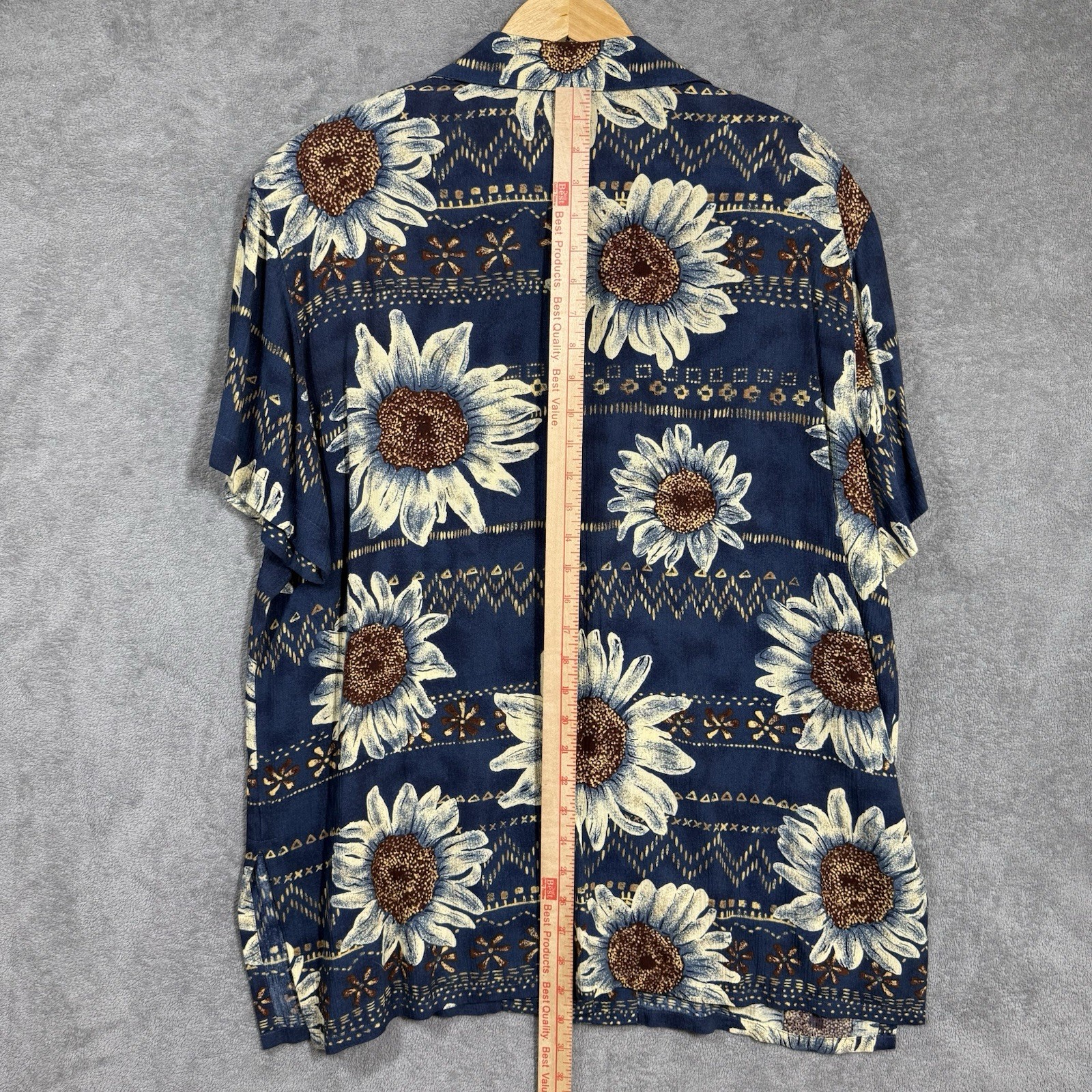 Rena Rowan for Saville Sunflower Blue Hawaiian Button Down Blouse Skirt Size 16