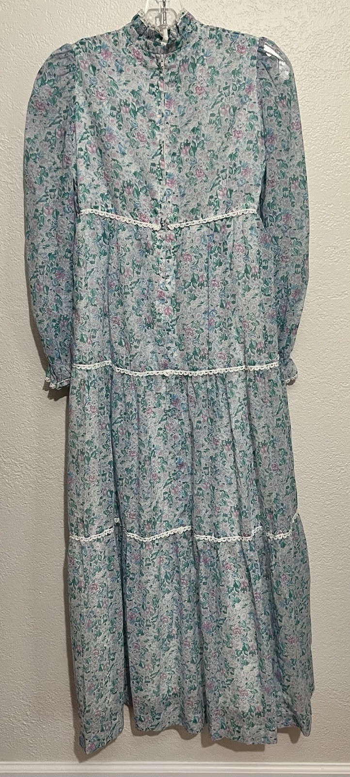 Vtg 1970s Sm English Tiered Prairie Pioneer Ccottagecore Maxi Jane Austen Dress