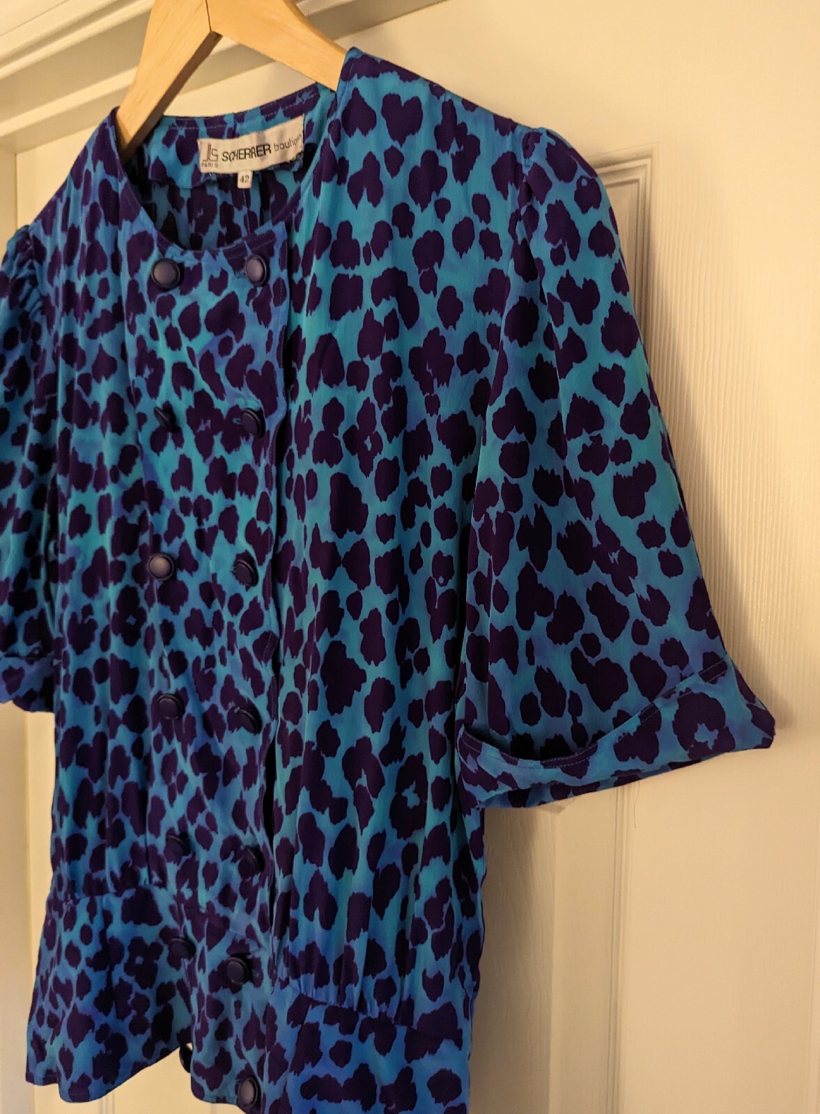 Vintage Jean Louis Scherrer Boutique JLS Animal Print Blouse Blue/Purple 42