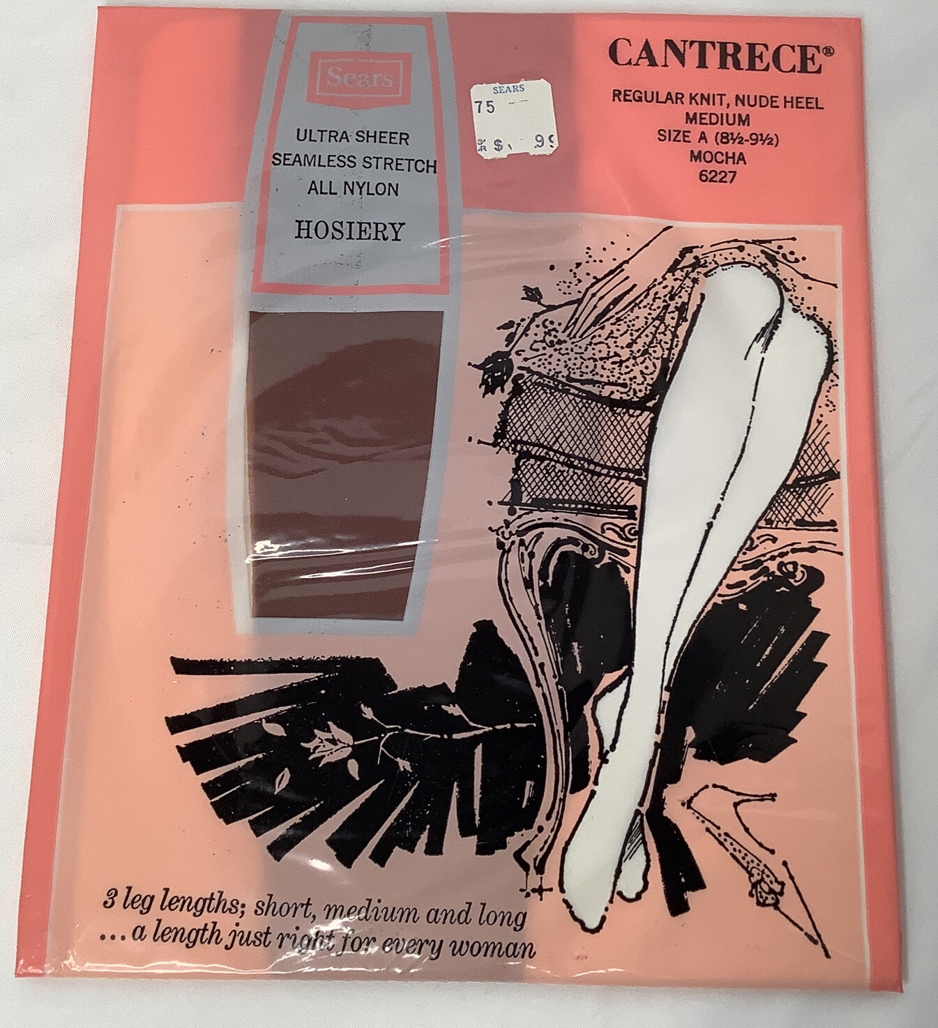 Vintage NOS Sears Hosiery Sz A Medium 8/12-9 1/2 Mocha Reg Knit Seamless