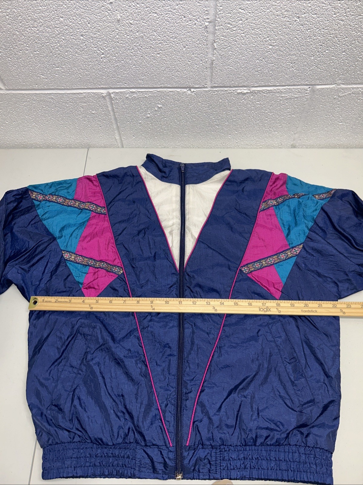 VTG 80S Polyester Windbreaker Size Medium Just For Petites Purple Color Block A2