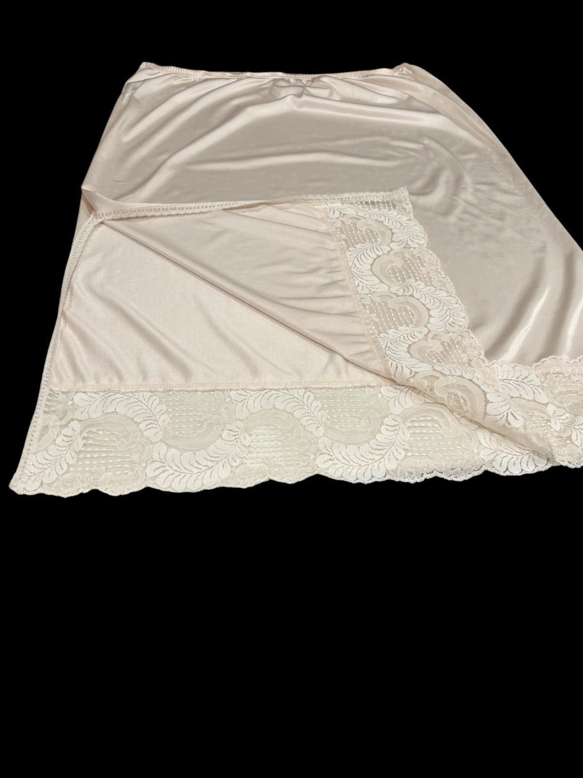 Vintage Applause Satin Half Slip Skirt Lace Hem Side Slit Ivory USA Made
