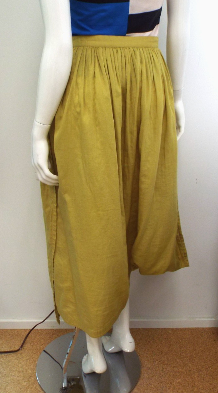 VTG 1980s Issey Miyake Yellow Cotton Asymmetrical Skirt MEDIUM Brush Label Slits