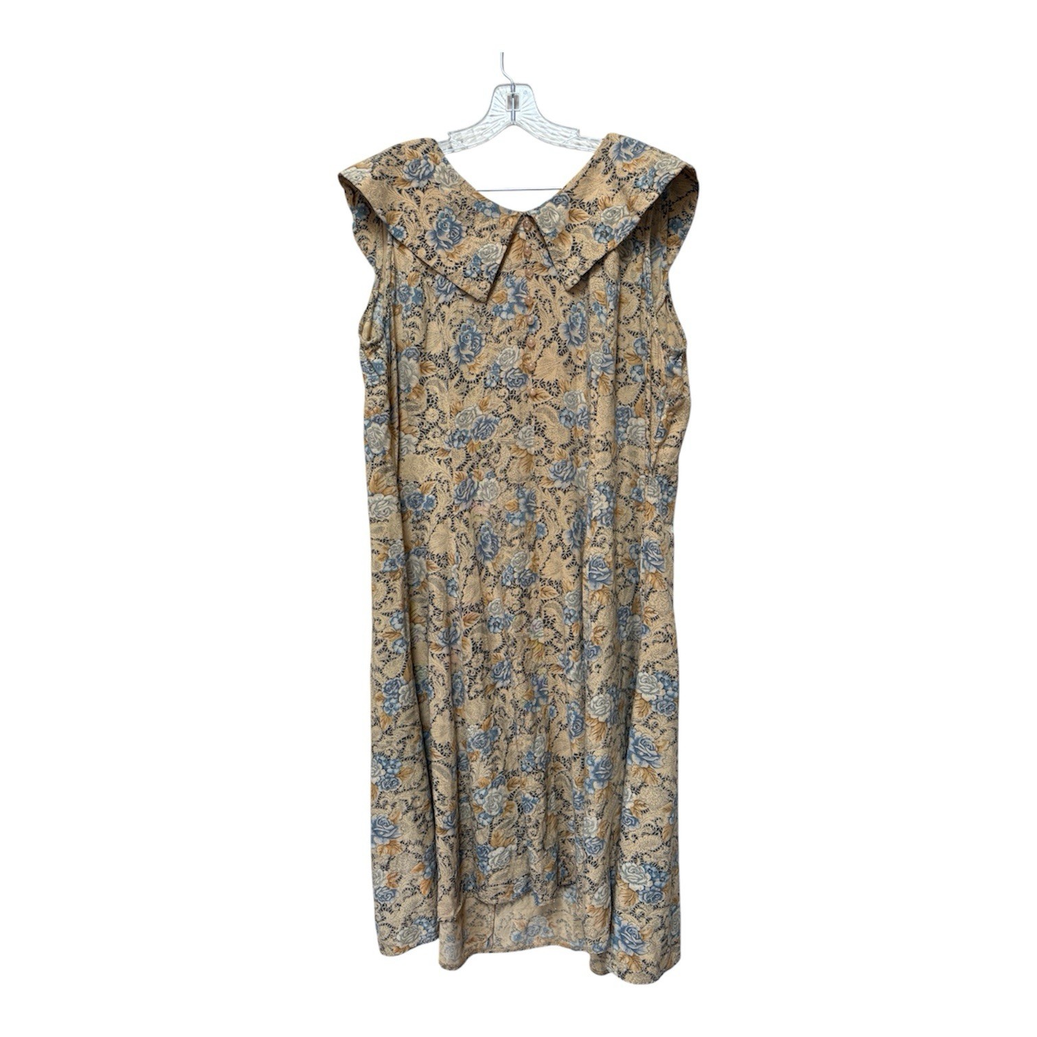 Vintage 90s Betsy Lauren Lace Print Floral Midi Dress Womens 20 Blue Cottagecore