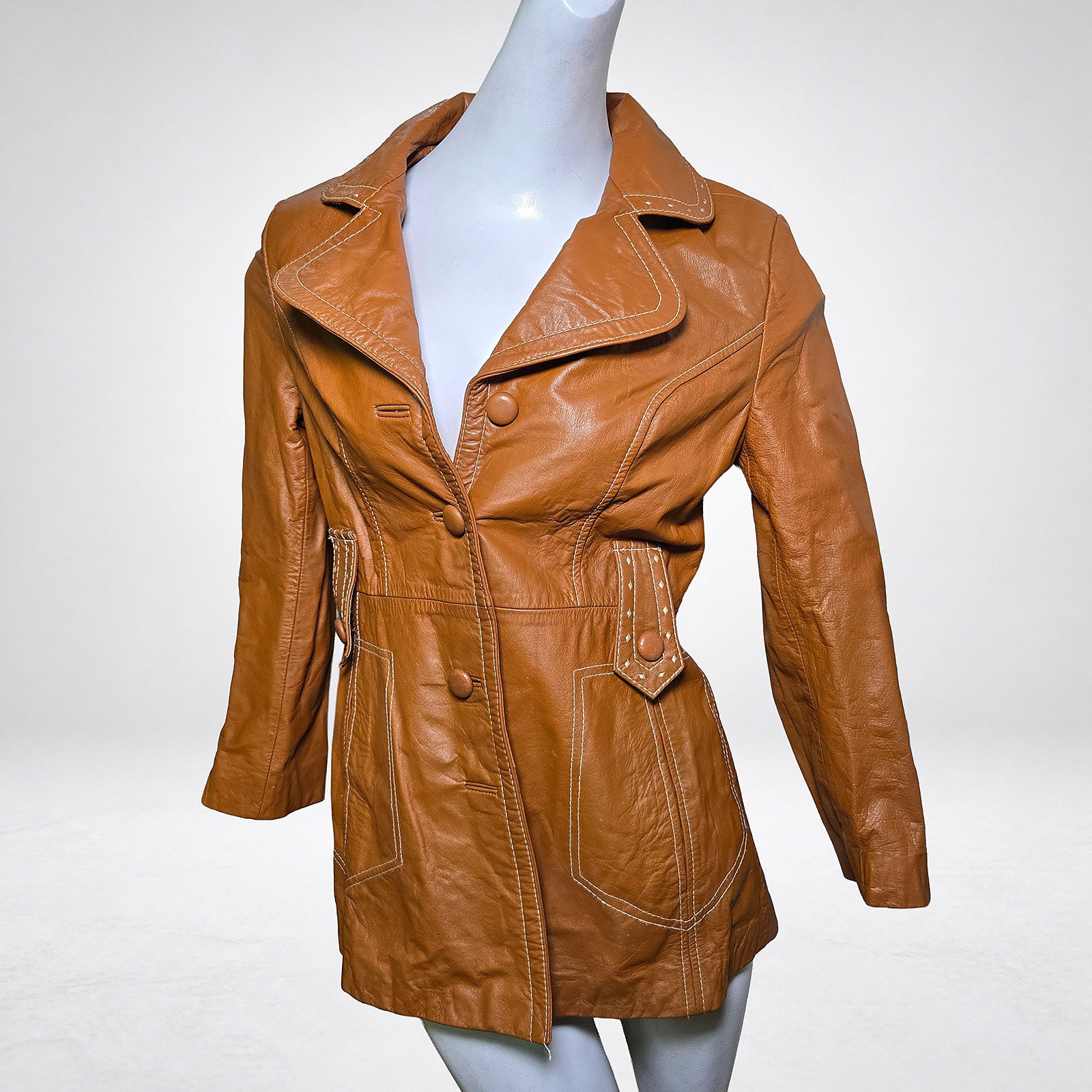 The Tannery Montgomery Ward Leather Jacket Womens 9 10 Tan Caramel Vintage