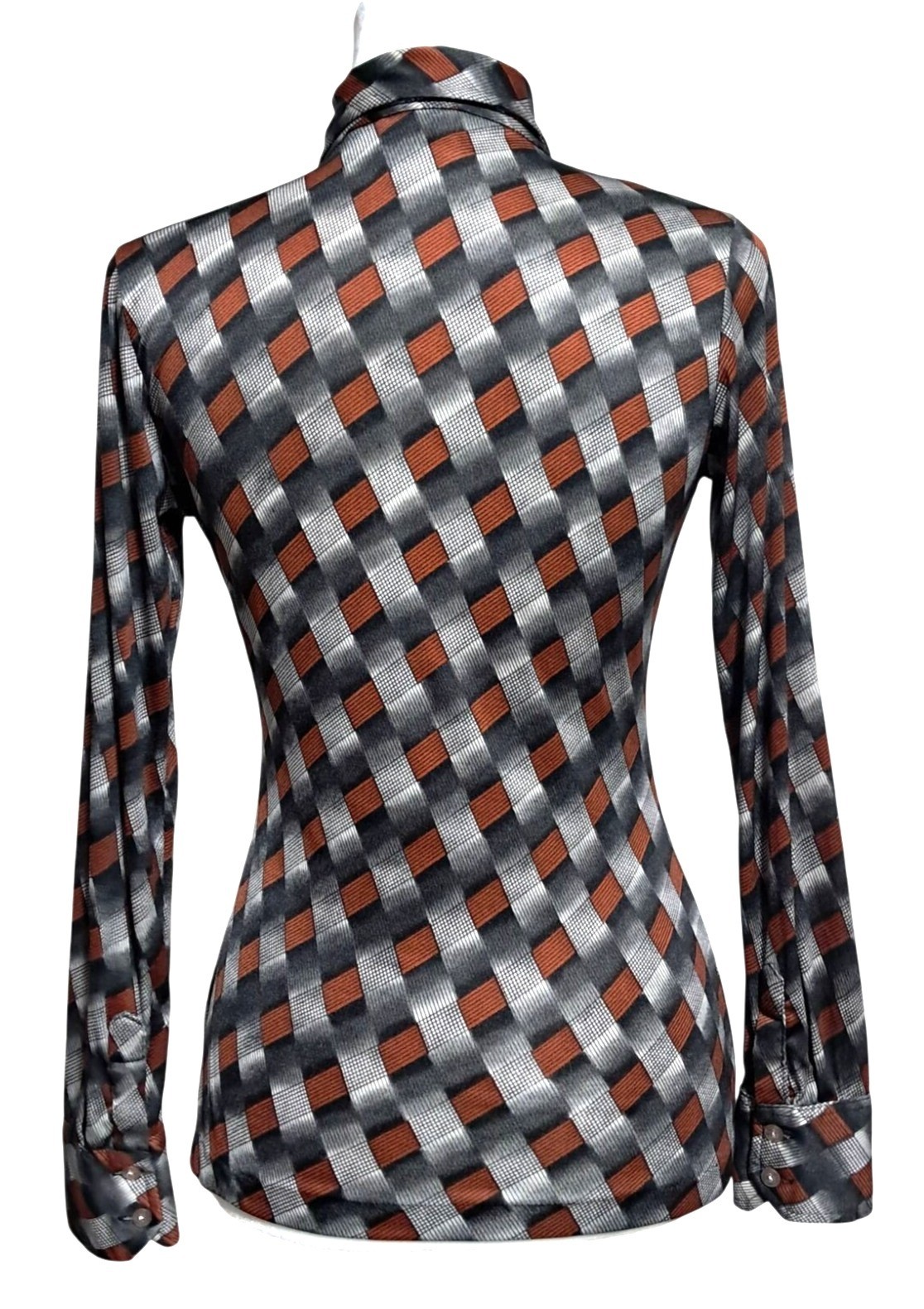 Organically Grown by Arpeja Button Down Shirt Women Vintage Orange Black Pattern