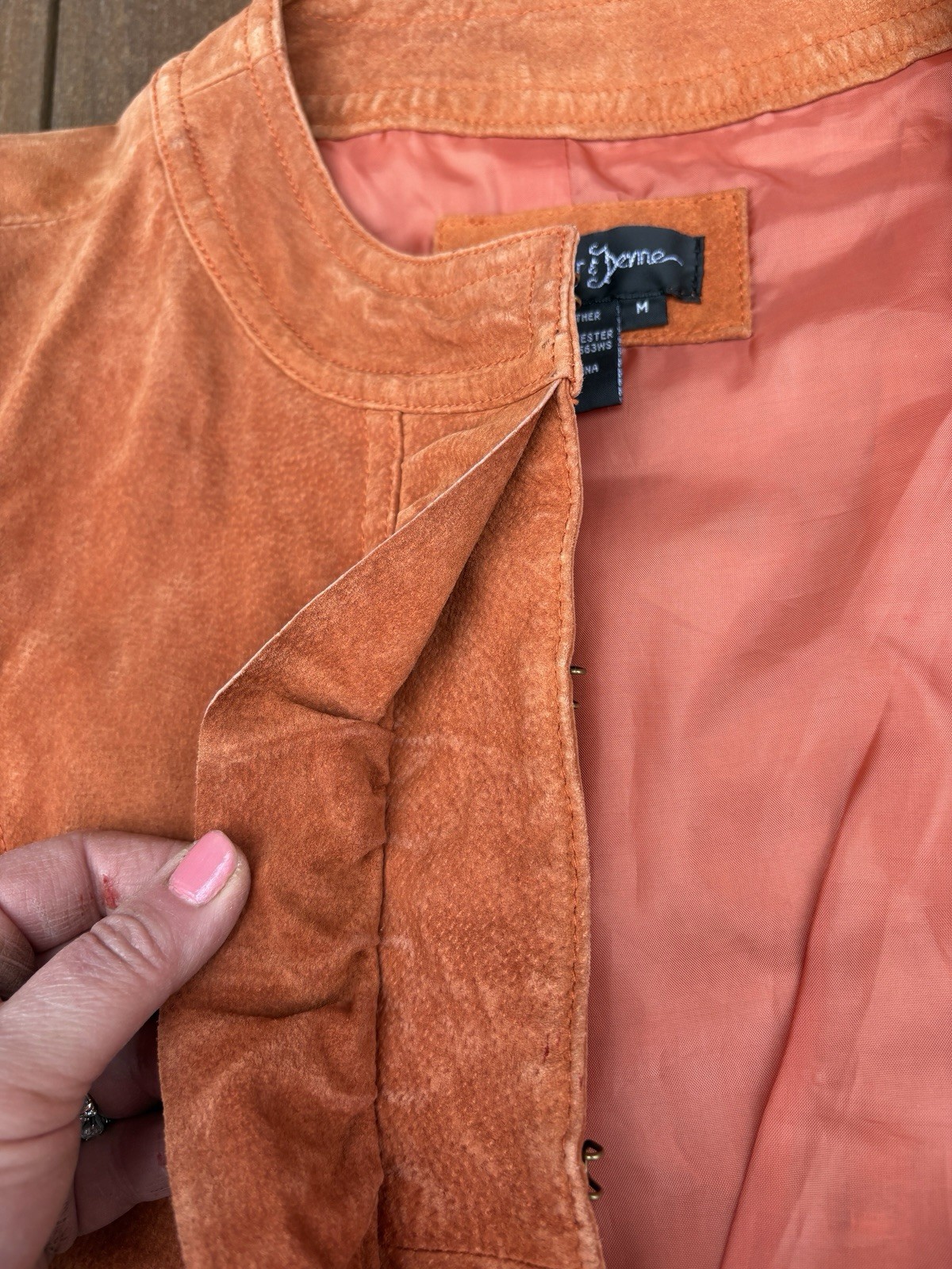 Prosper & Devine Leather Suede Sz Med Rust Color Jacket Nautical Buttons Ruffle