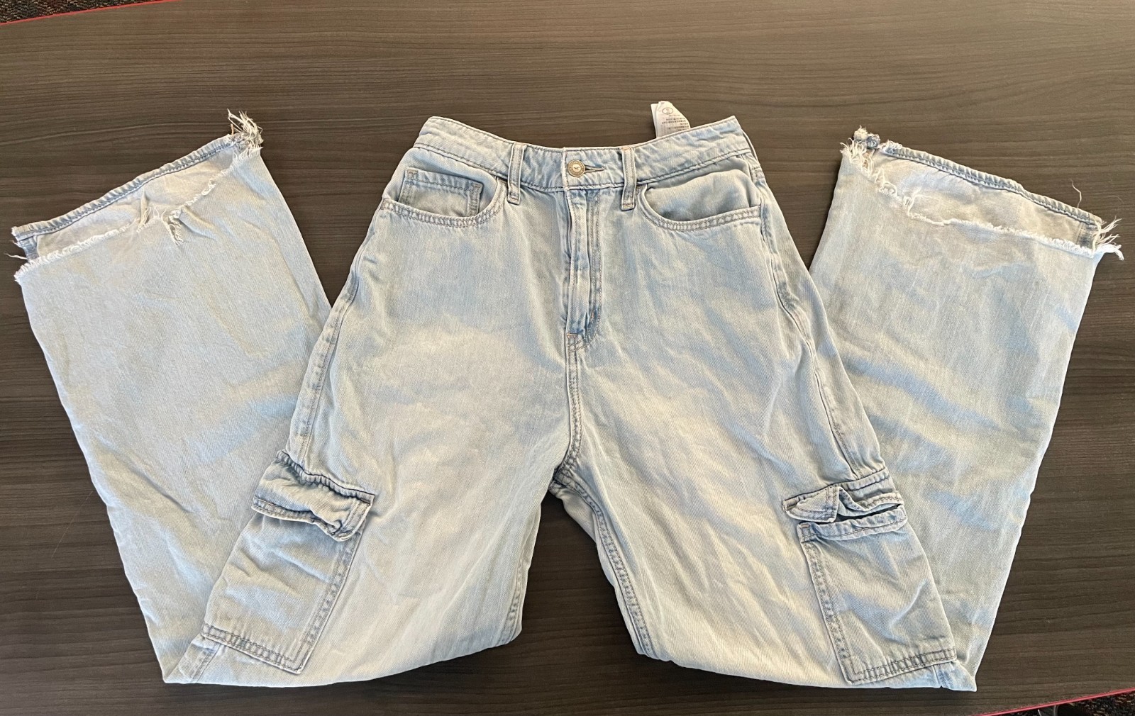 Hollister Highest Rise Vintage Baggy Cargo Jeans Light Wash 3R/2R W26 L29