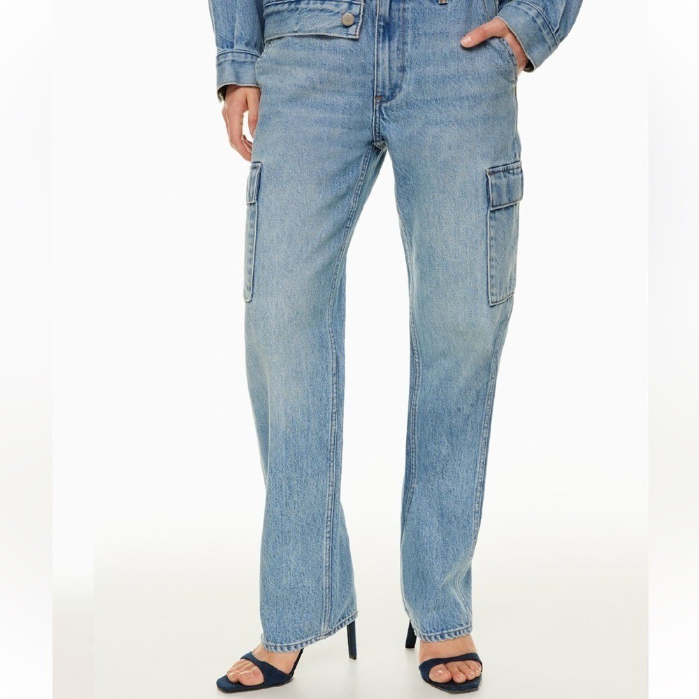 Denim Forum The ’90s Edie Lo-rise Cargo Jean in 7 Yrs Pctr Ths Bleu Size 24 NWOT
