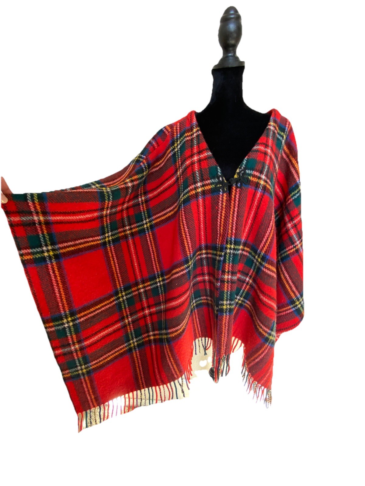 Vintage 50’s Era Wool Tartan/Plaid Shawl Cape Fringed Womens OSFM