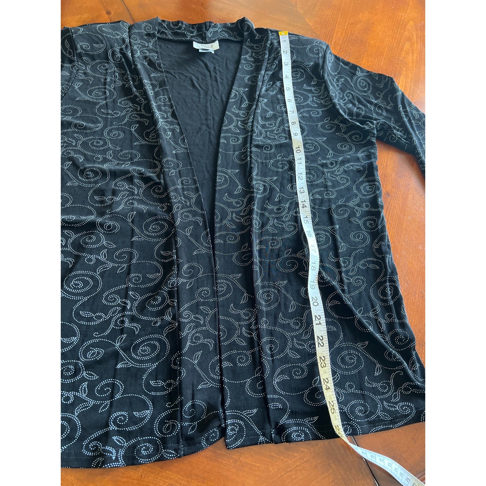 Jostar Vintage Black & White Print Slinky Open Front Jacket Top Size L Travel
