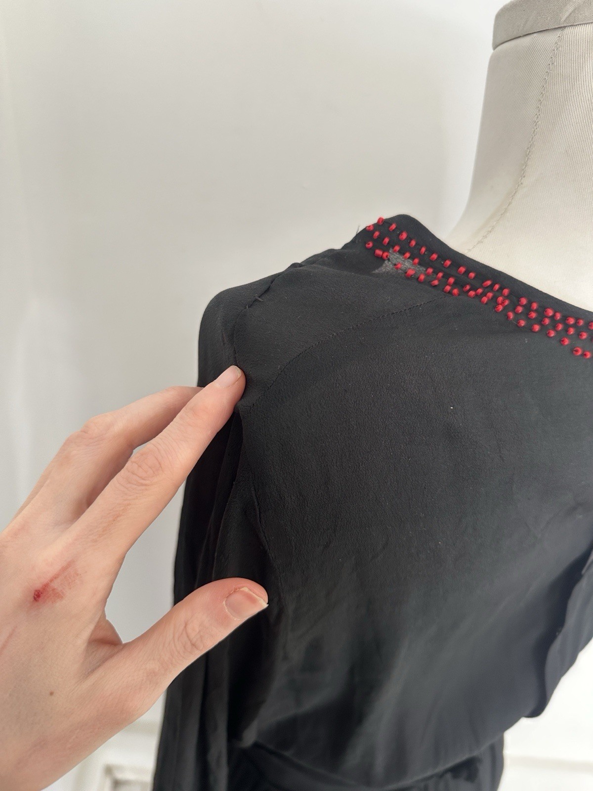 Antique Edwardian Black Silk Chiffon Beaded Dress