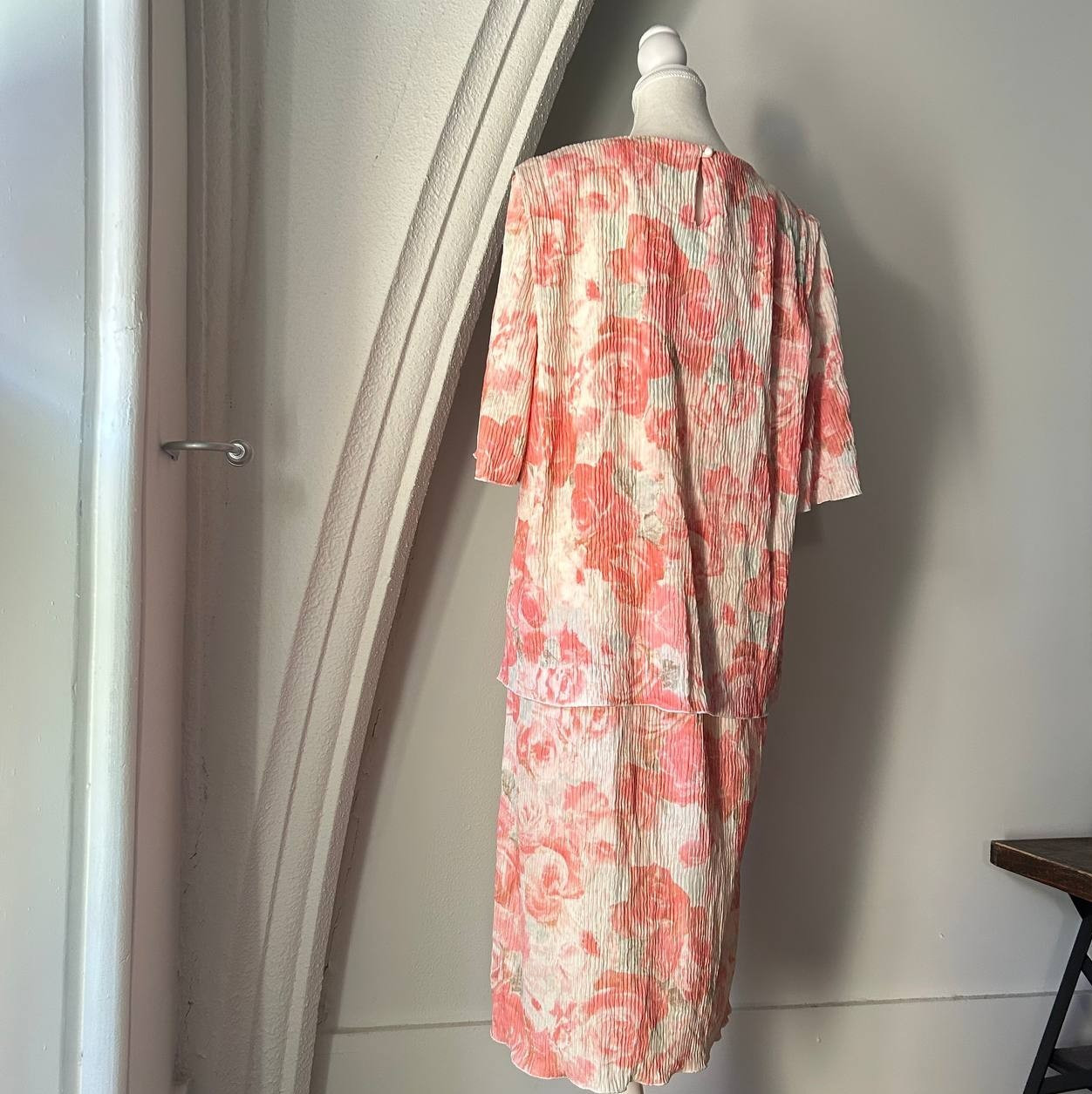 Vintage 80s David Rose Pink Floral Midi Dress Shoulder Pads XXL 48” Bust