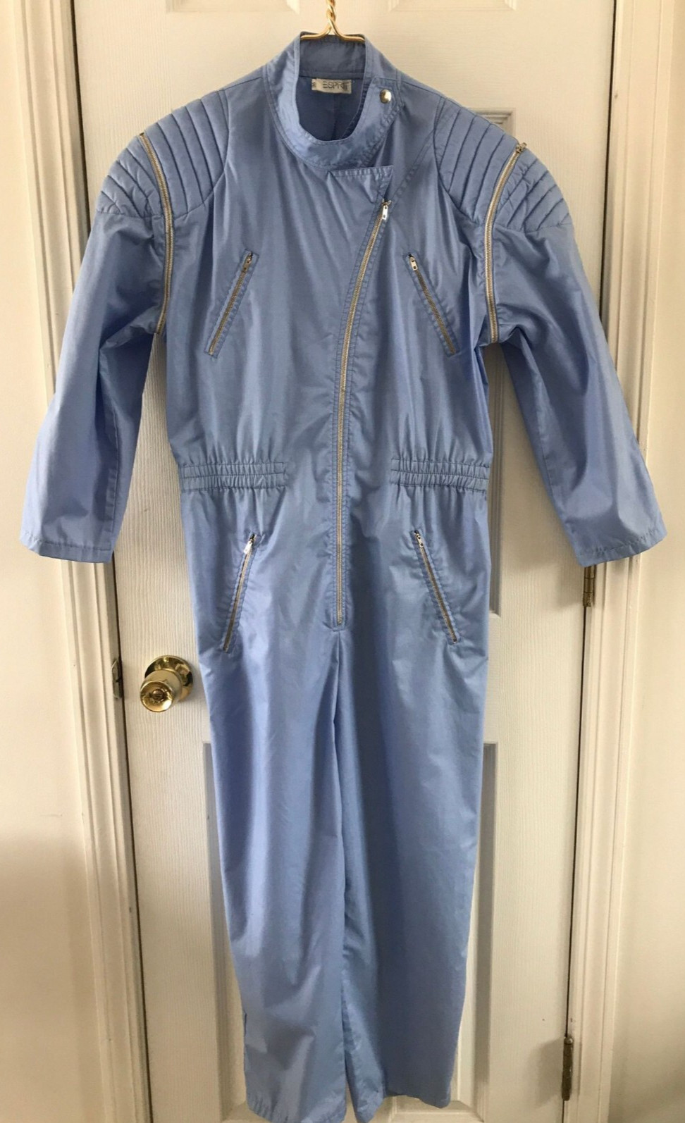 Esprit Blue Jumpsuit With Multiple Zippers Should Pad Blue „Space Suit” Size 36