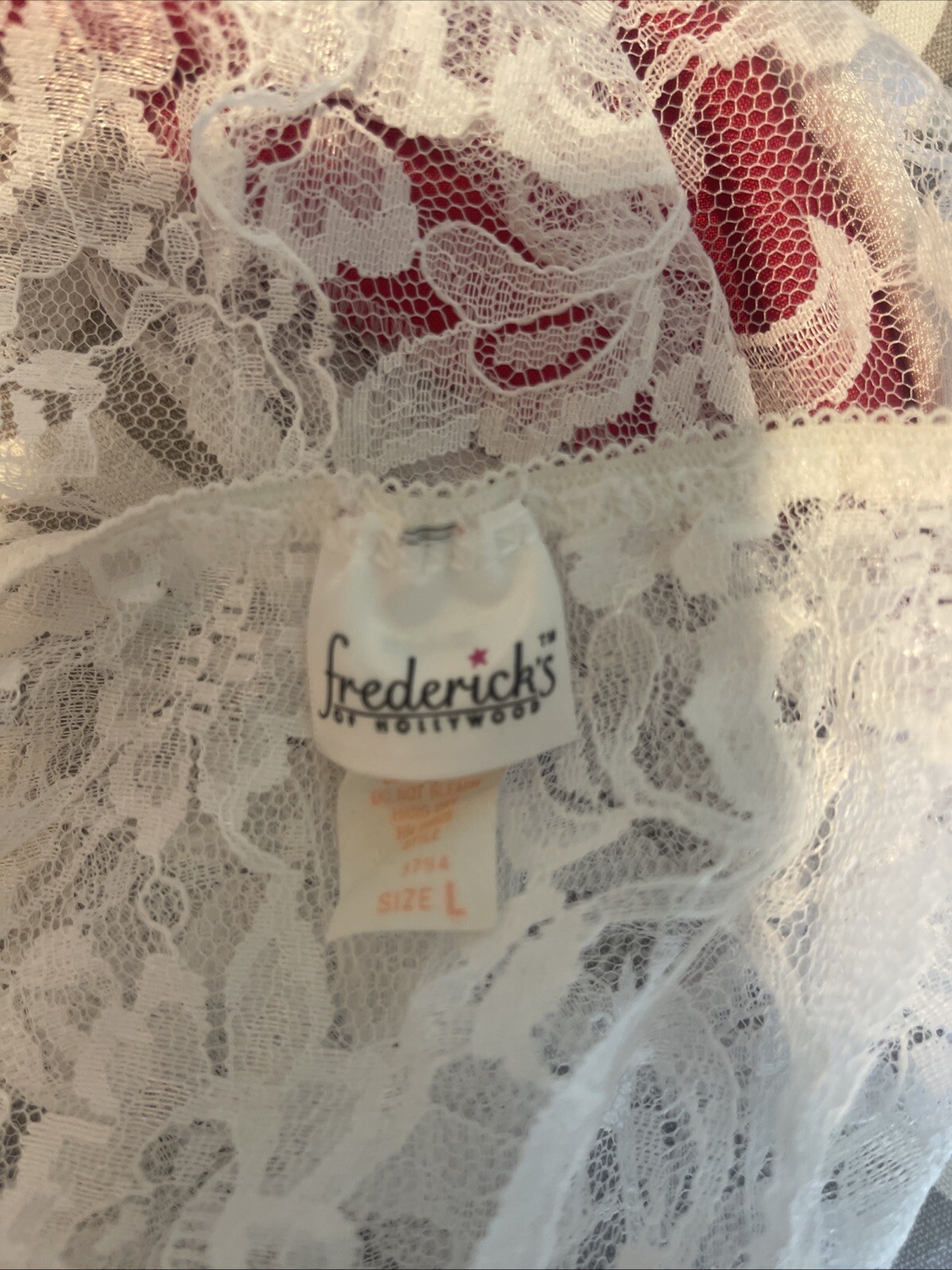 Y2K Fredrick’s of Hollywood Red Velvet W/ White Lace Ribbon Ties Bustier Size L