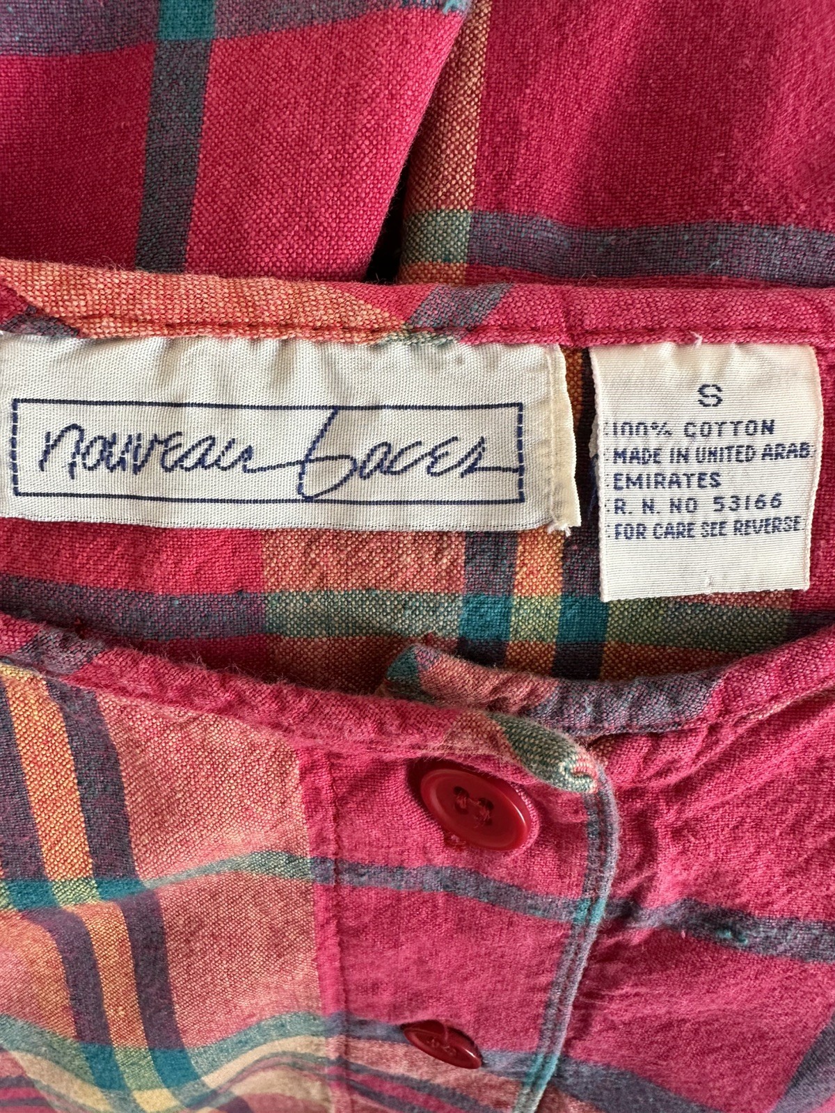 Vintage 80s Midi Dress Plaid Cotton Womens S Drop Waist Button Back Cottagecore