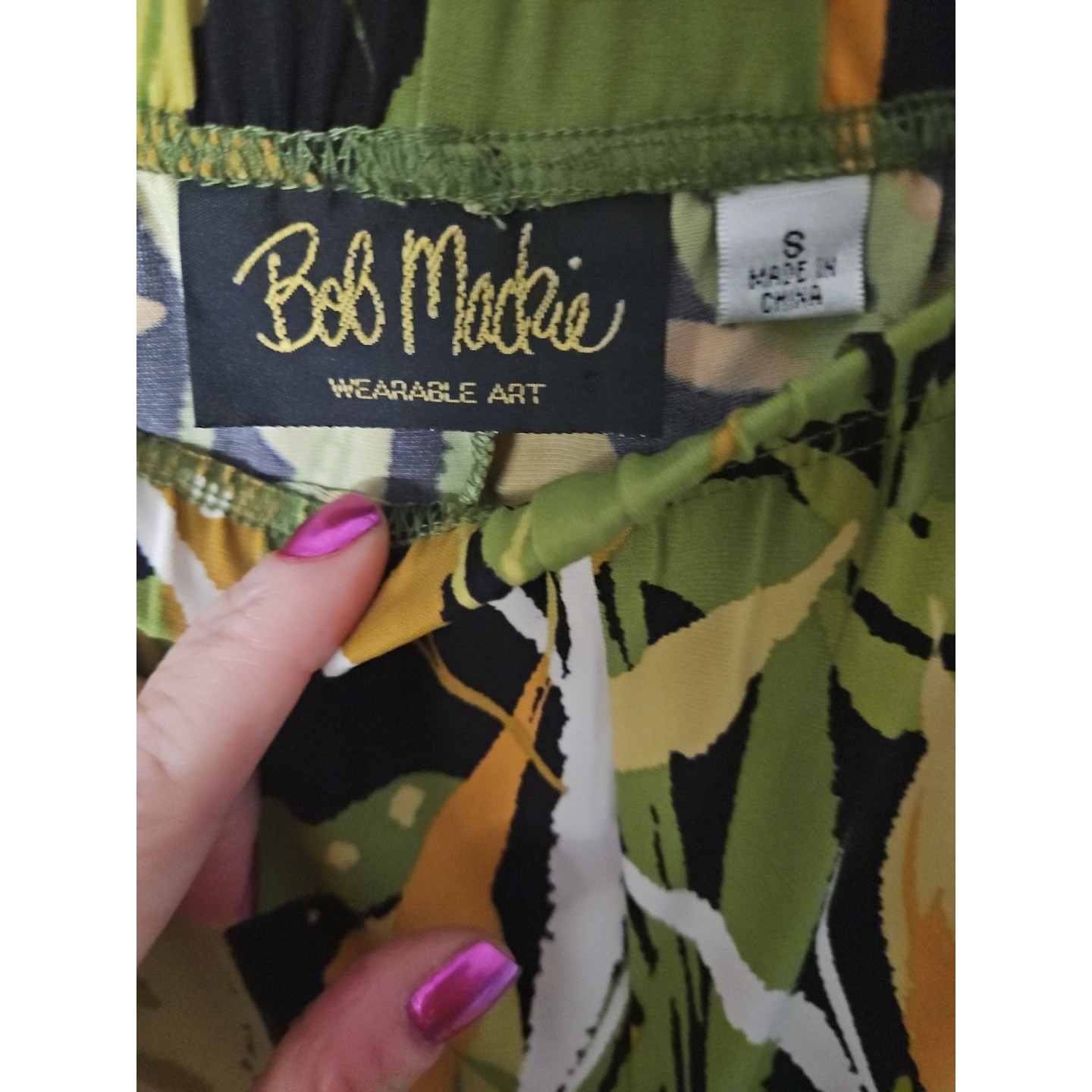 Bob Mackie Cropped Pants Sz S Tropical Wearable Art Wide Leg Elastic Waist #621