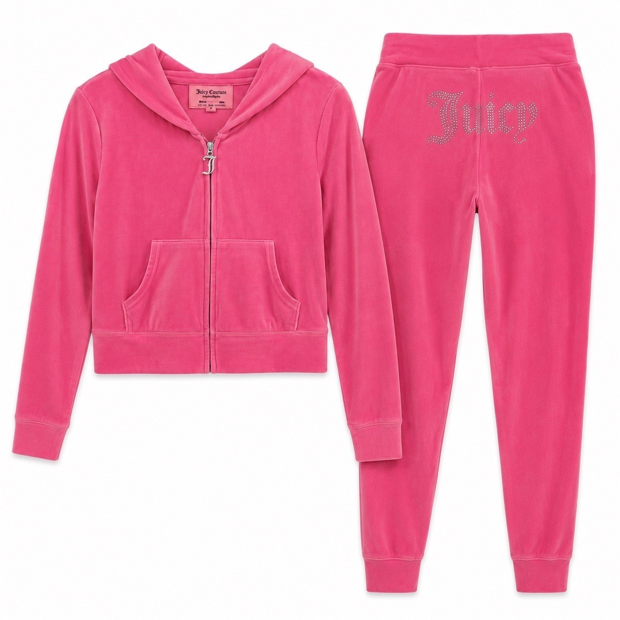 Juicy Couture Pink Velour Tracksuit Set Small Rhinestone Juicy Y2K Hoodie Pants