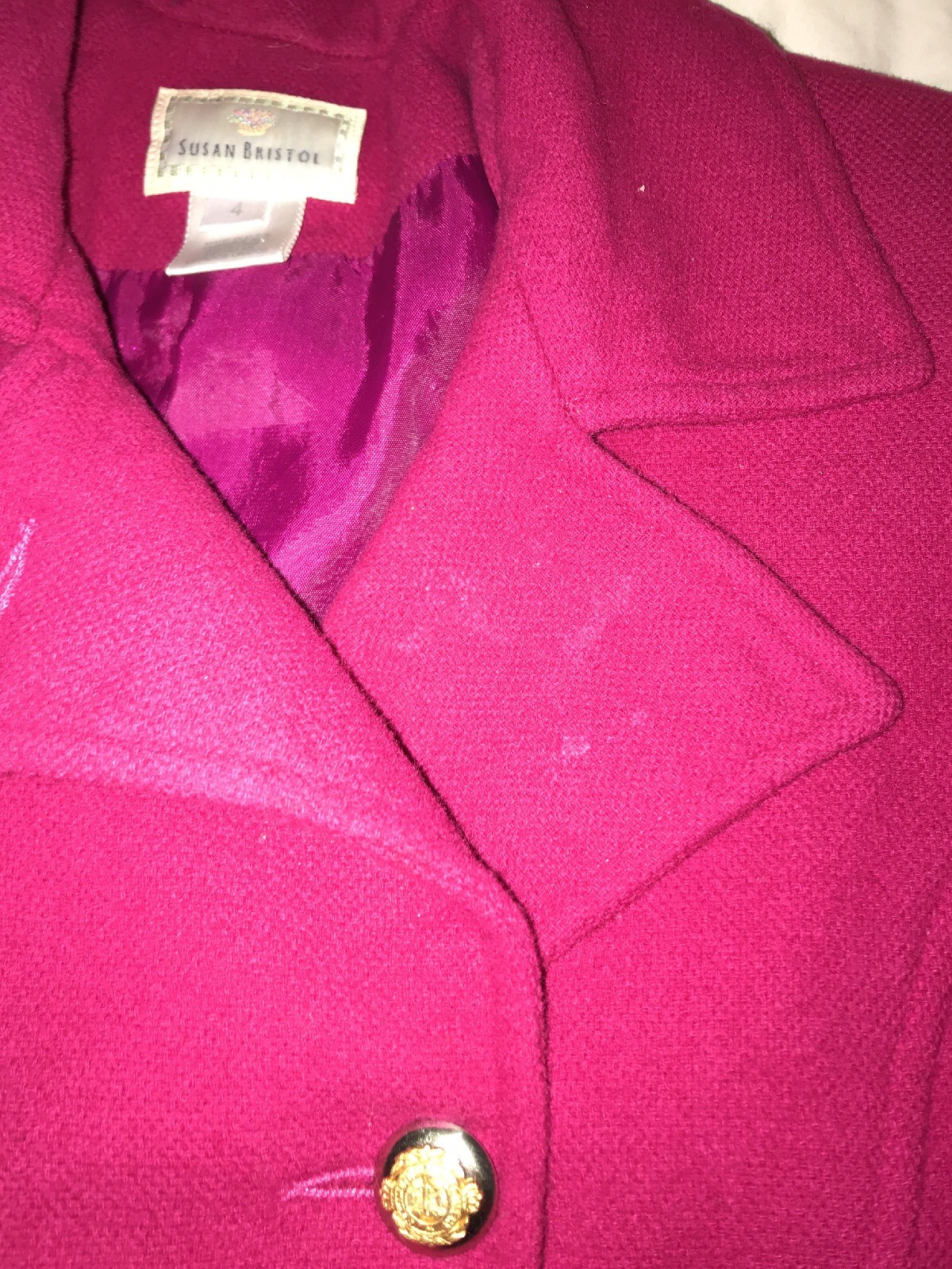 Vintage Susan Bristol Womens Lambswool Pink Blazer Jacket Size 4 Made In The USA