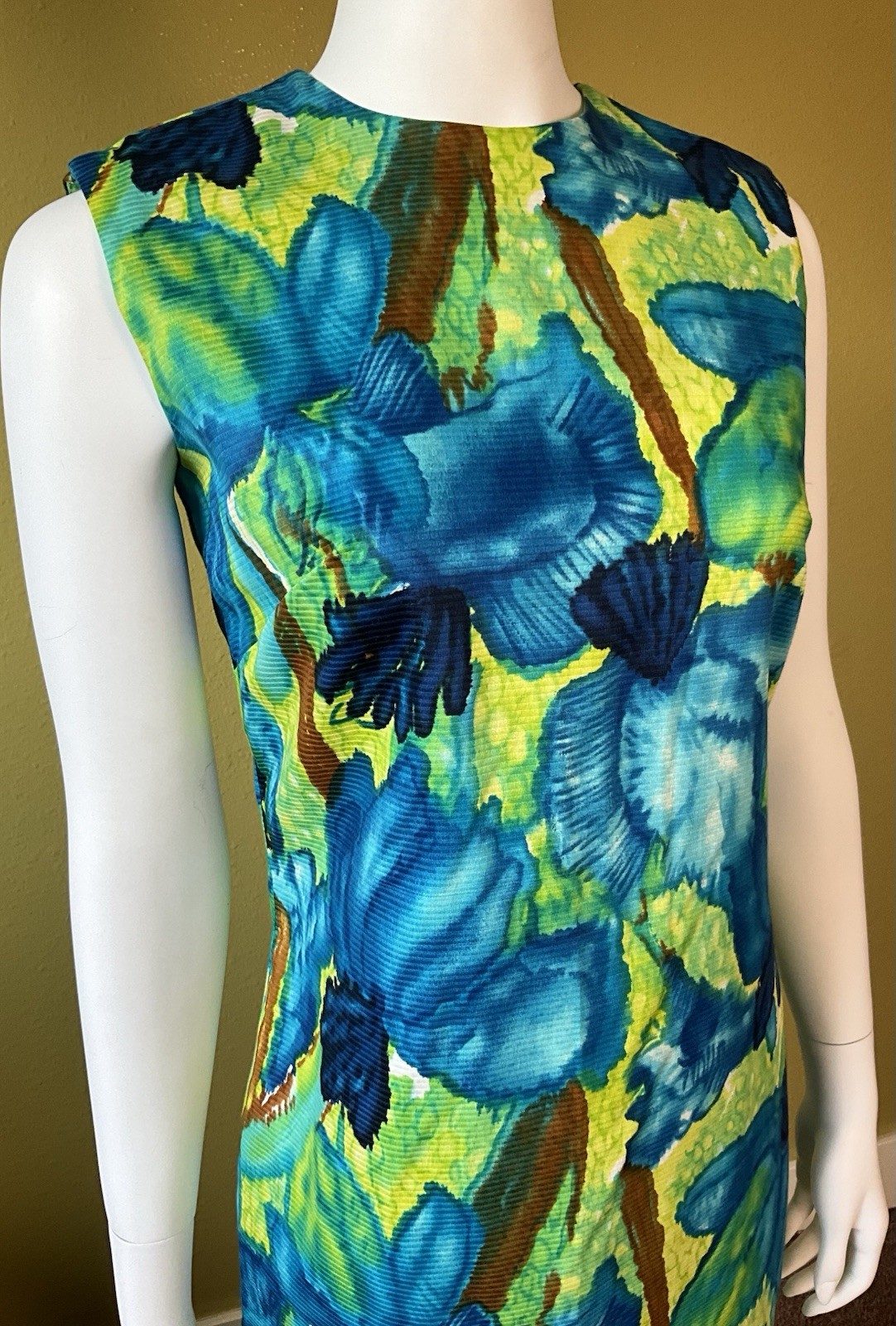 Vtg McINERNY Womens Hawaiian Maxi Dress Watercolor Floral Talon Zip Side Slit 12