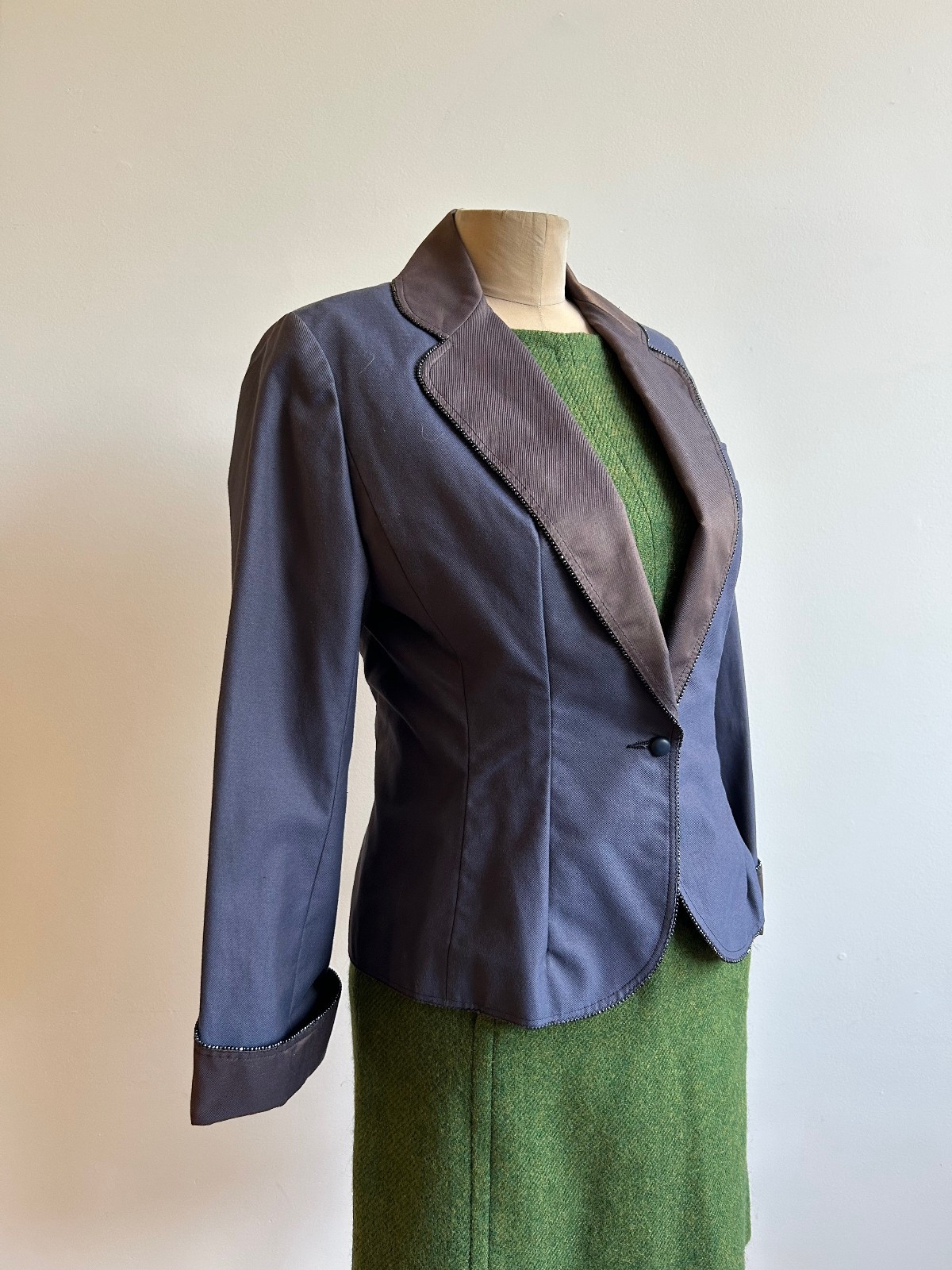 1950s Vintage Purple Twill Studded Trim Tailored Jacket Maisel Era sz S 6 8 50s