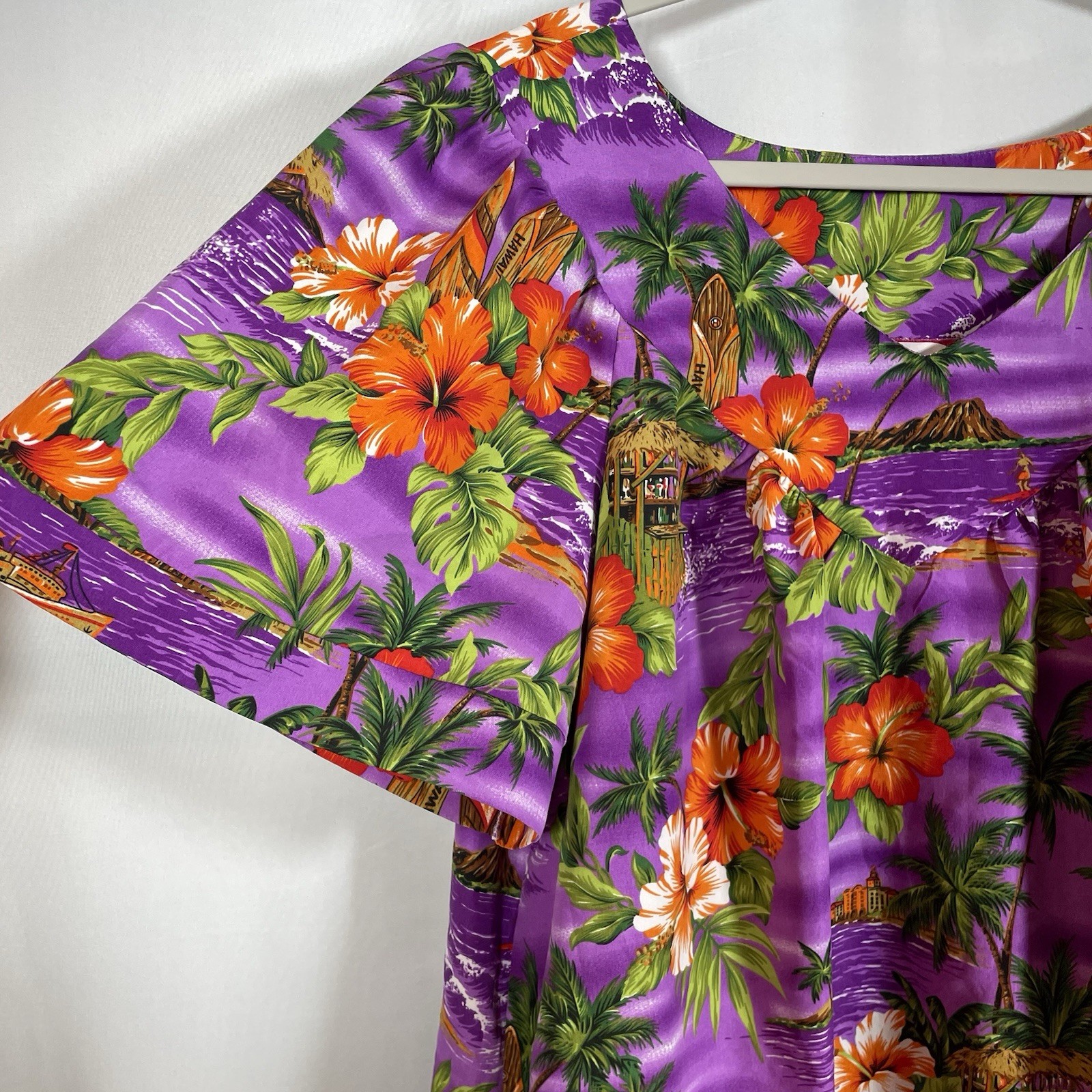 Vtg Hawaiian Naupaka Hawaii Dress XL Purple Floral Hibiscus Tropical Tiki