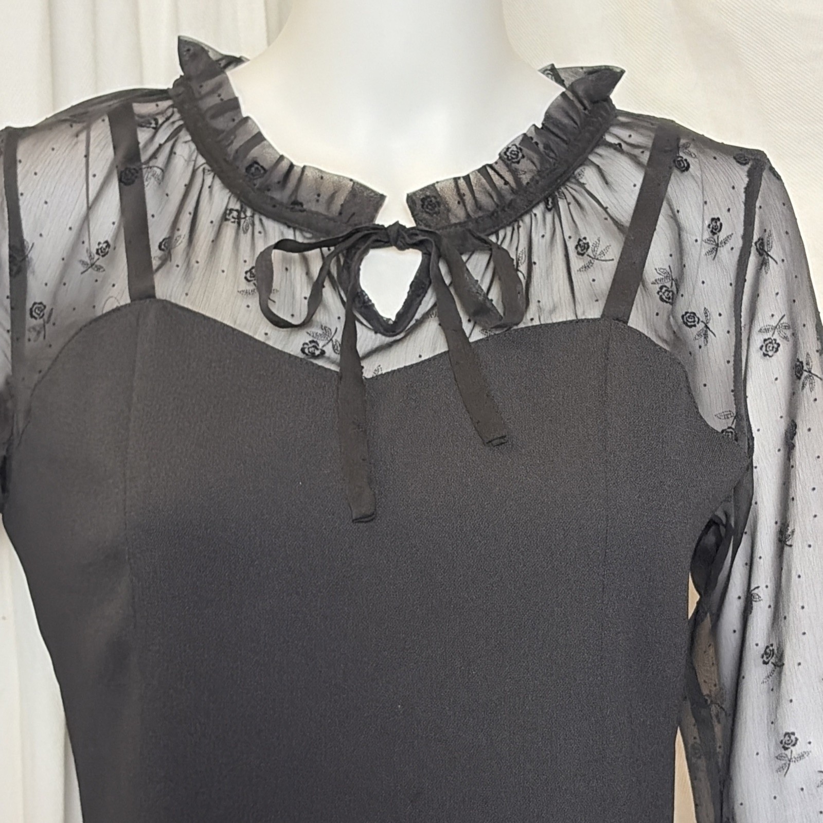 VTG 90s Y2K CC Club Korean Goth Mod Black Lace Cocktail Party Mini Dress M/L
