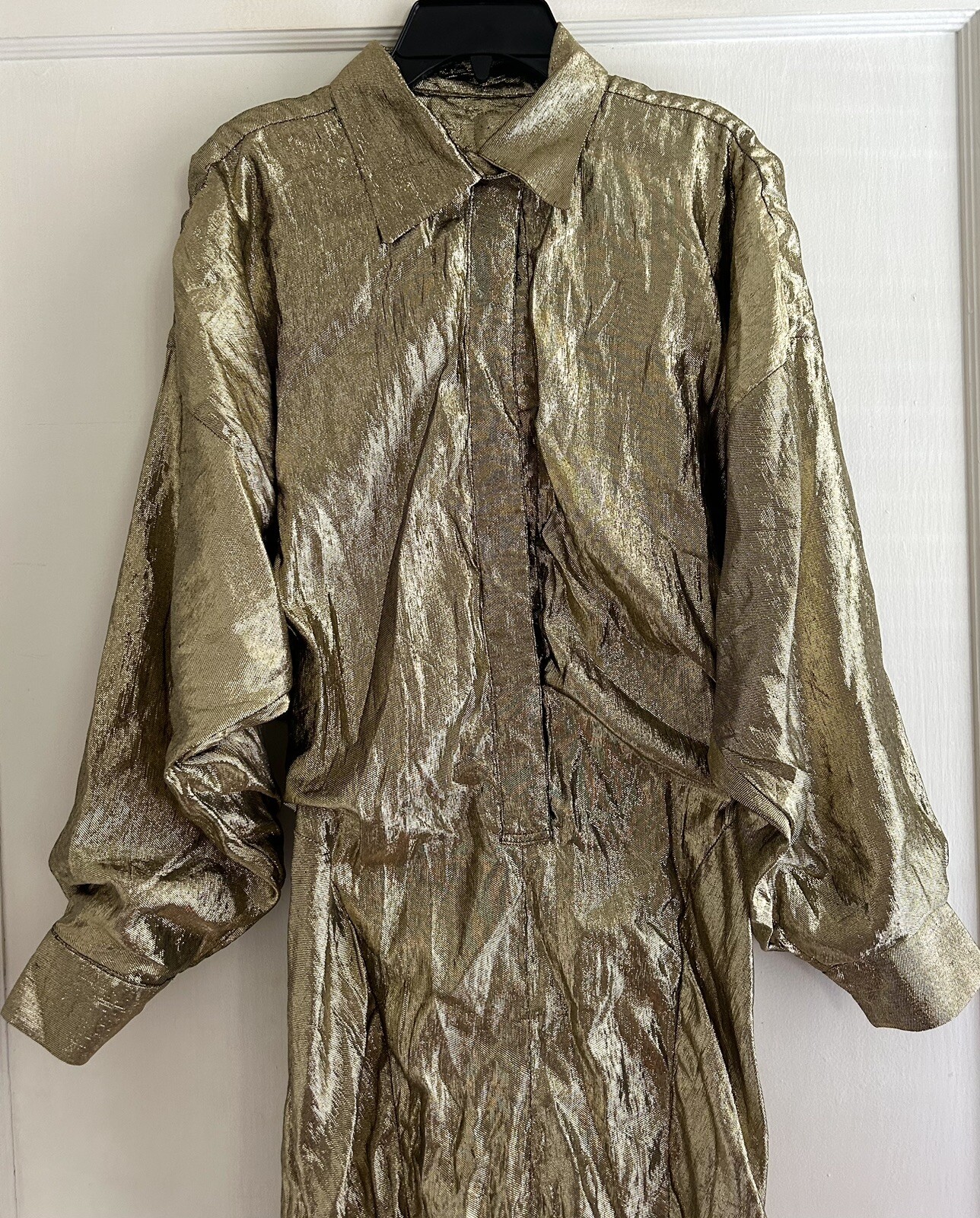 Vintage Norma Kamali OMO Gold Metallic Lamé Gown Dress Size XS S