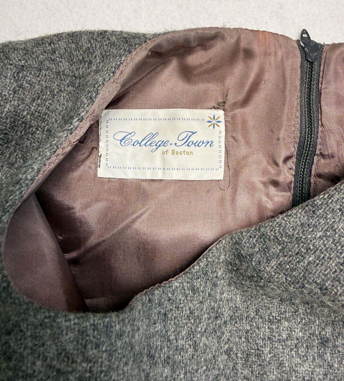Vtg 60’s Gray Wool Dress College Town of Boston 42 inch bust Collegiate Preppy