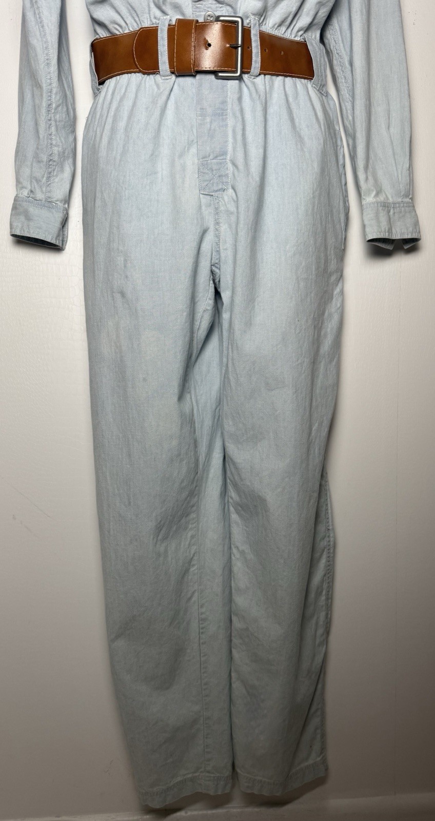 Vintage Liz Wear S Chambray Utility Jumpsuit Belted 90s Workwear