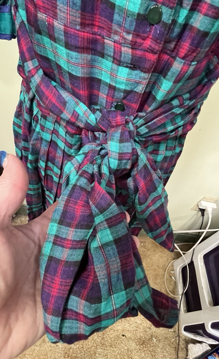 Vintage Sarah Elizabeth Womens Size 12 Pintuck Plaid Rayon Maxi Dress Milkmaid