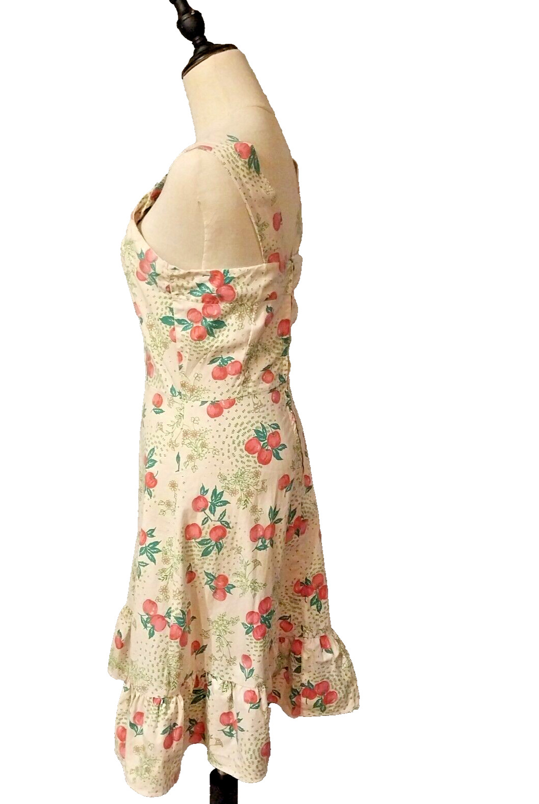Vintage 1970’s Size 12 Cream Pink Green Apples Cotton Prairie Sundress Dress