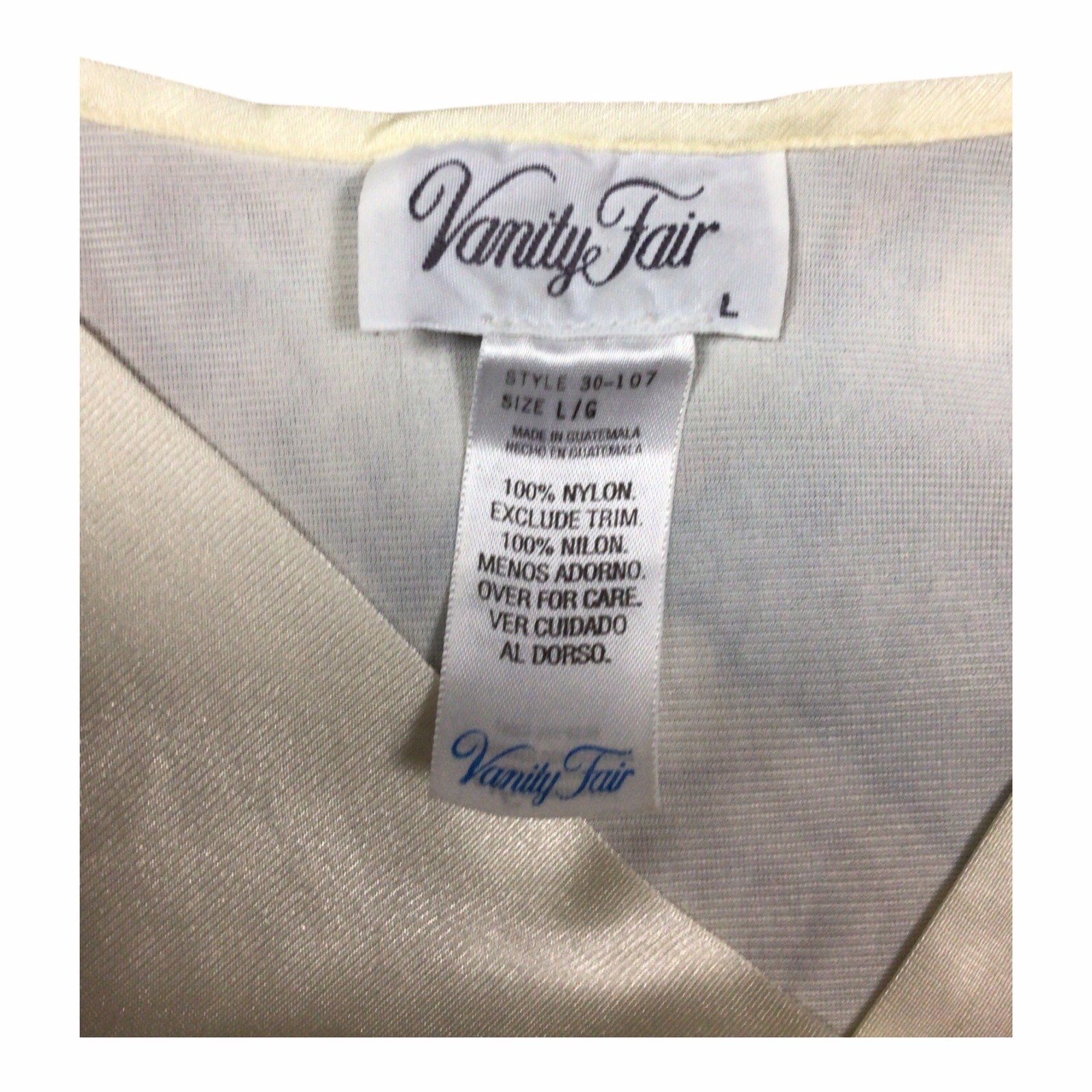 Vintage Vanity Fair Lingere Large Ivory VNeck Satin Trim Style 30-107 Retro