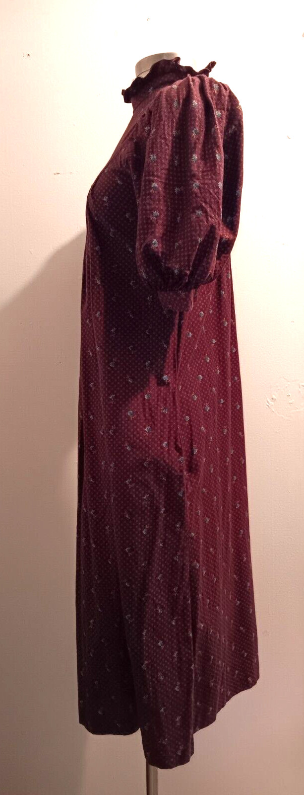 Vintage 70’s BELLE FRANCE burgundy turquoise floral prairie dress sz XS